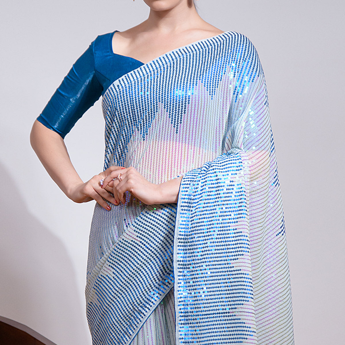 Blue Sequins Embroidered Georgette Saree