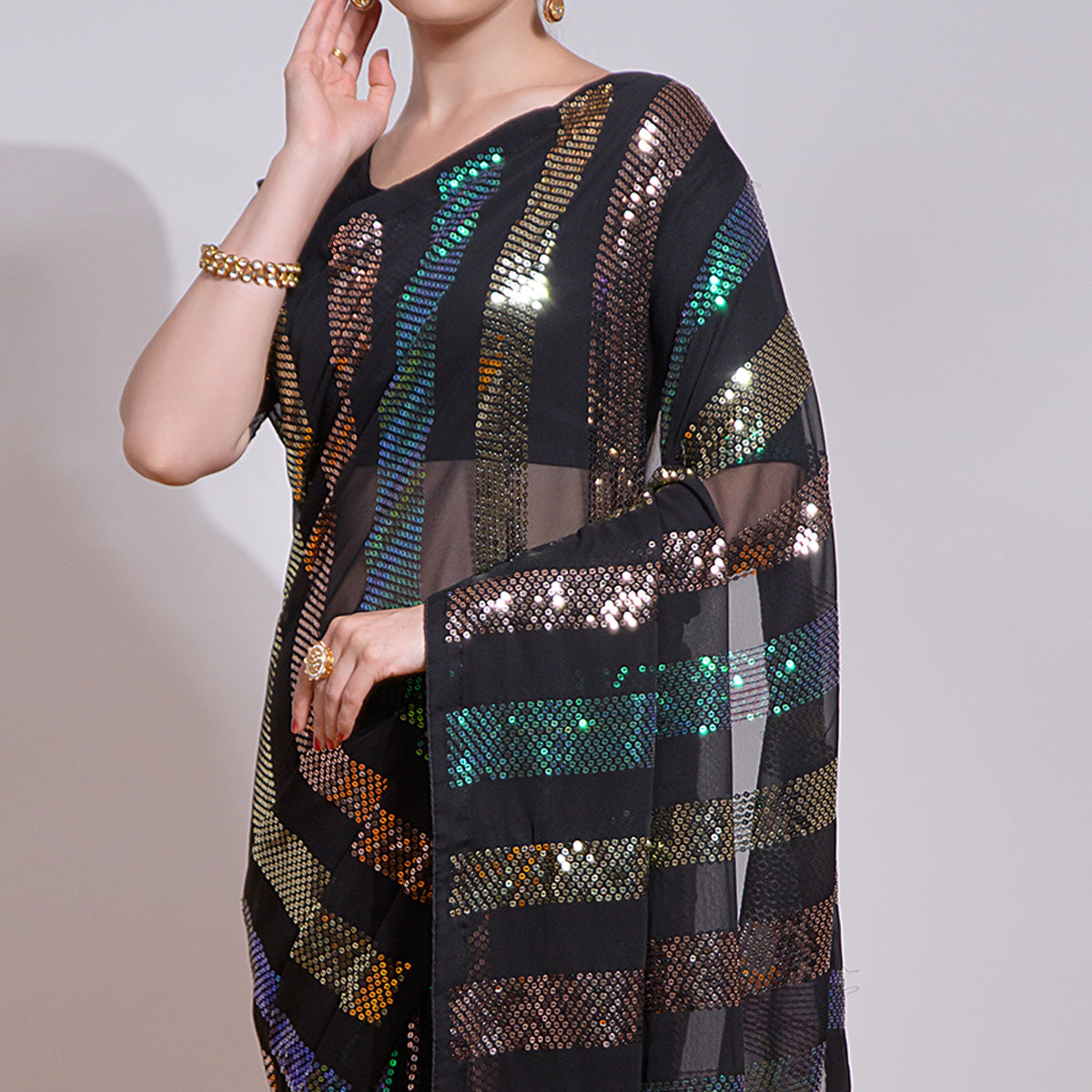 Black Sequins Embroidered Georgette Saree