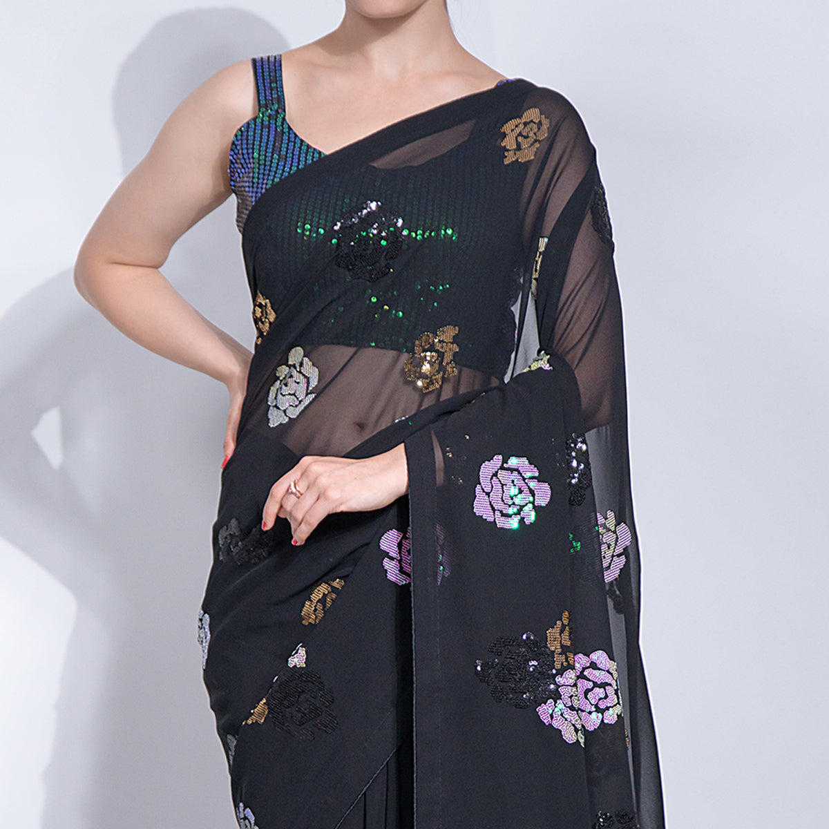 Black Sequins Embroidered Georgette Saree