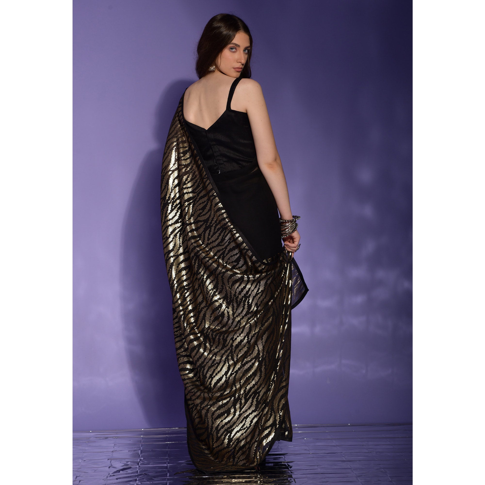 Black Sequins Embroidered Georgette Saree