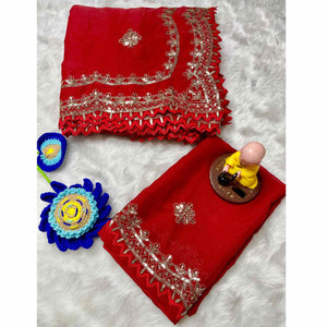 Red Georgette Saree with Intricate Sequins Embroidery for Special Events