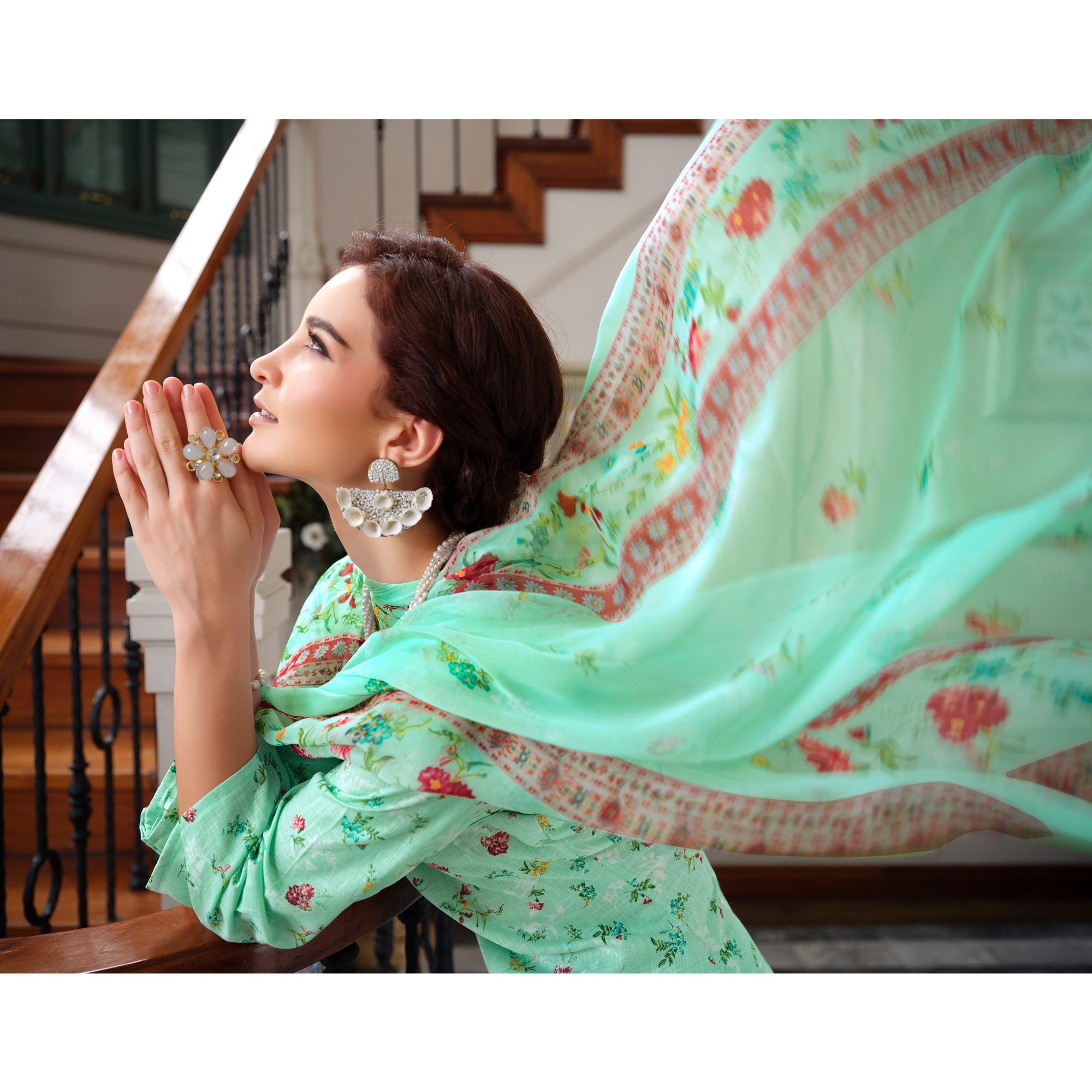 Sea Green Floral Digital Printed Pure Cotton Salwar Suit