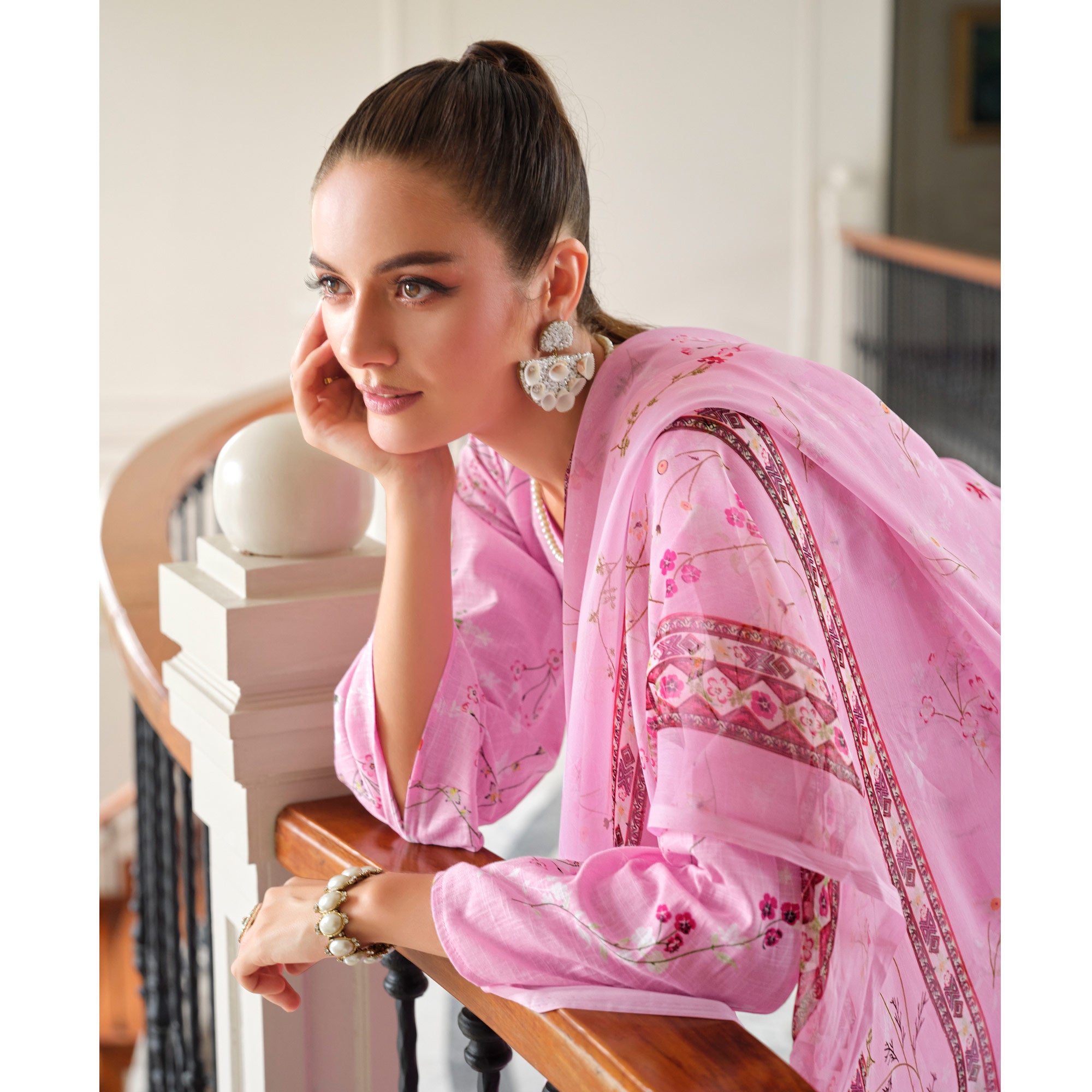 Baby Pink Floral Digital Printed Pure Cotton Salwar Suit