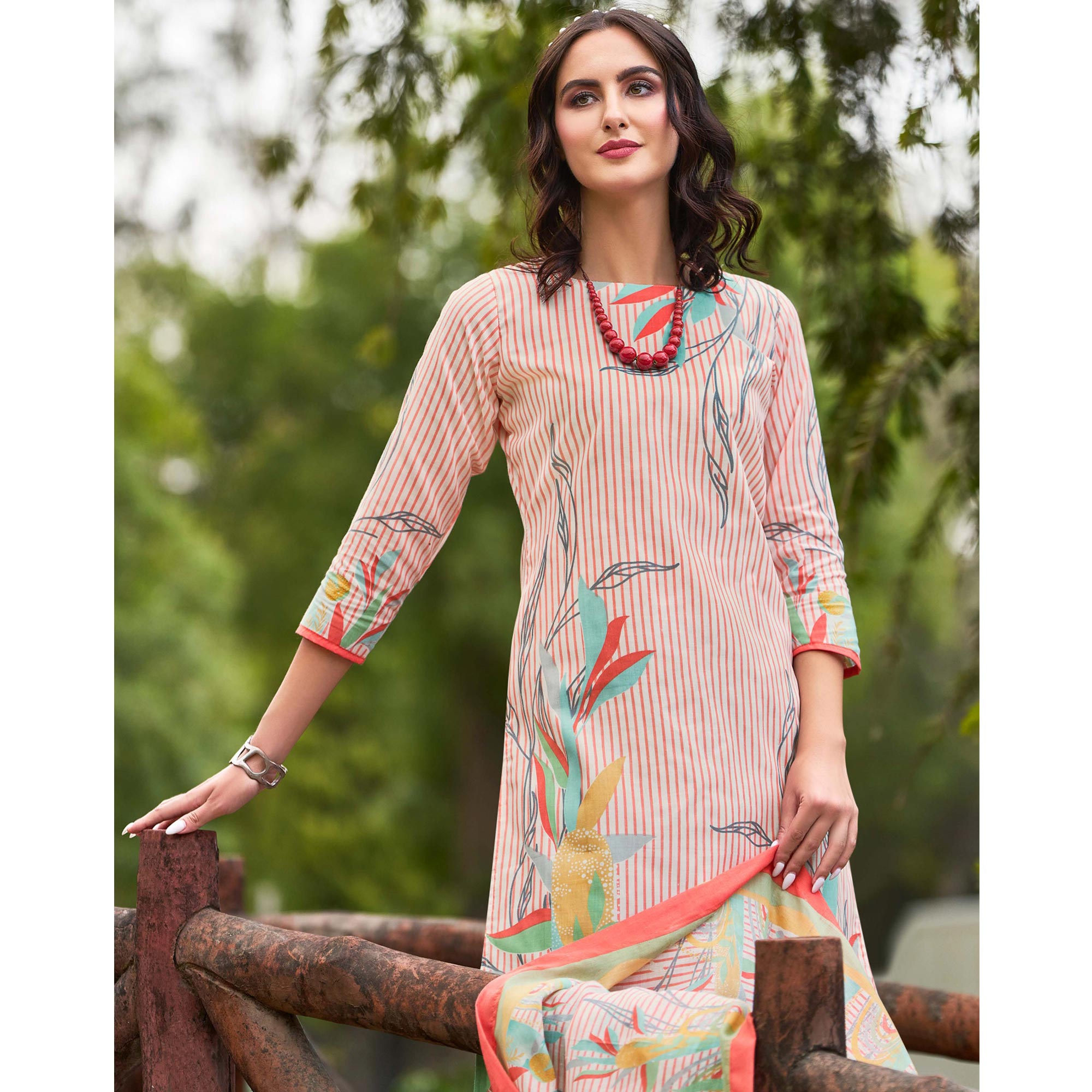 Red Floral Printed Pure Cotton Dress Material