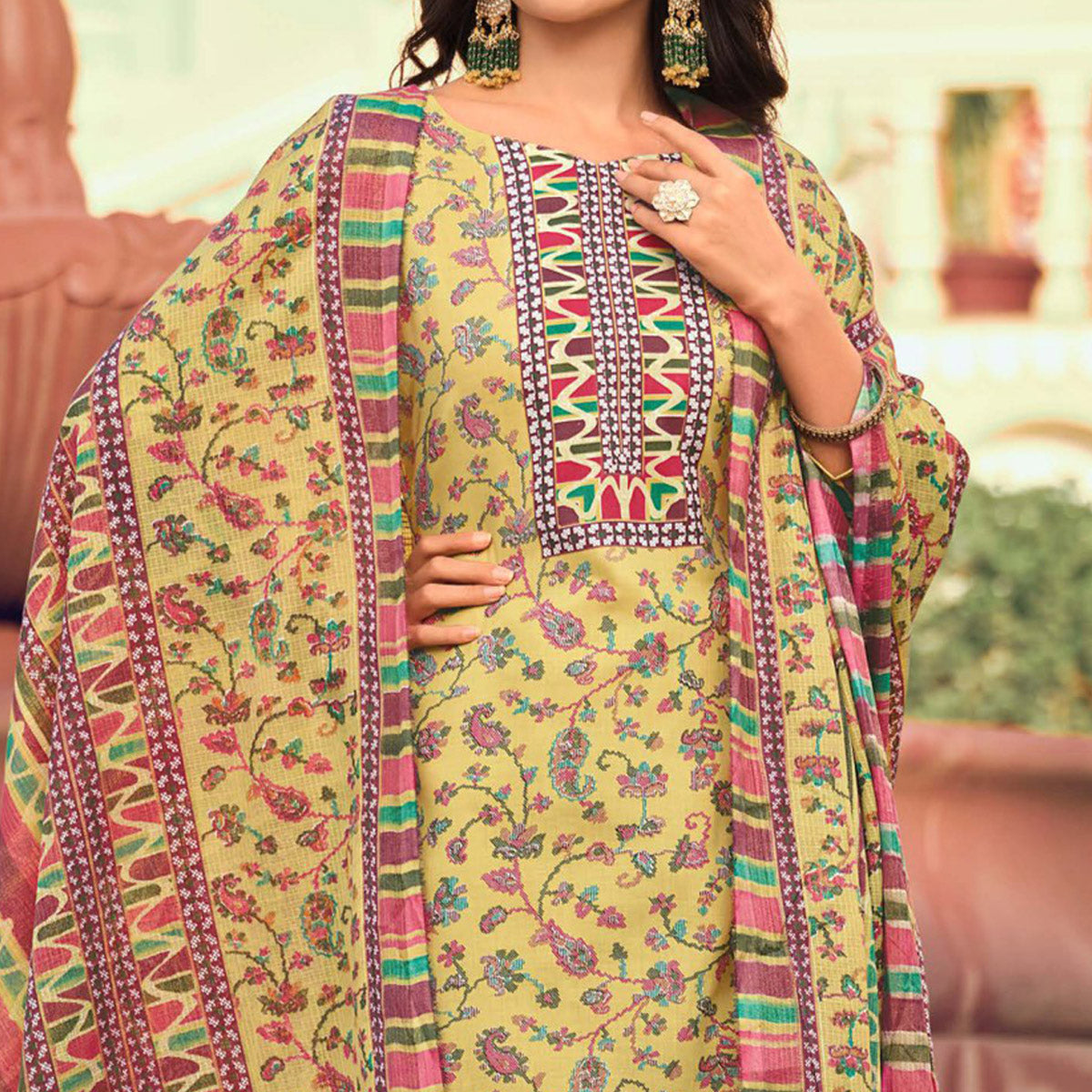 Yellow Floral Printed Pure Cotton Suit