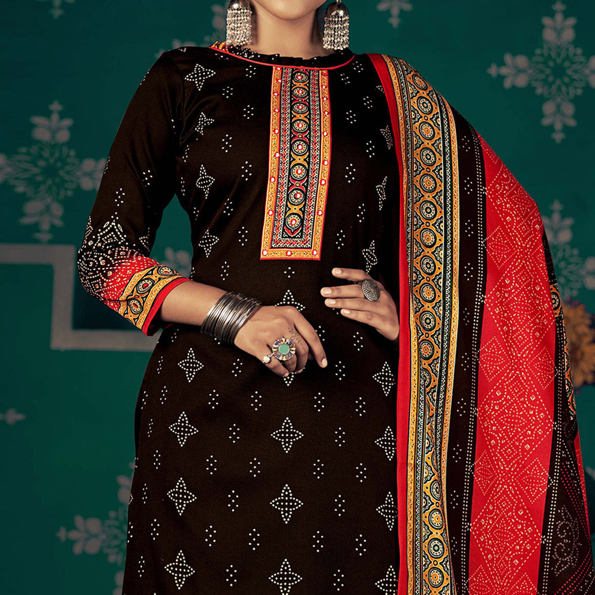 Brown Bandhani Printed Pashmina Salwar Suit