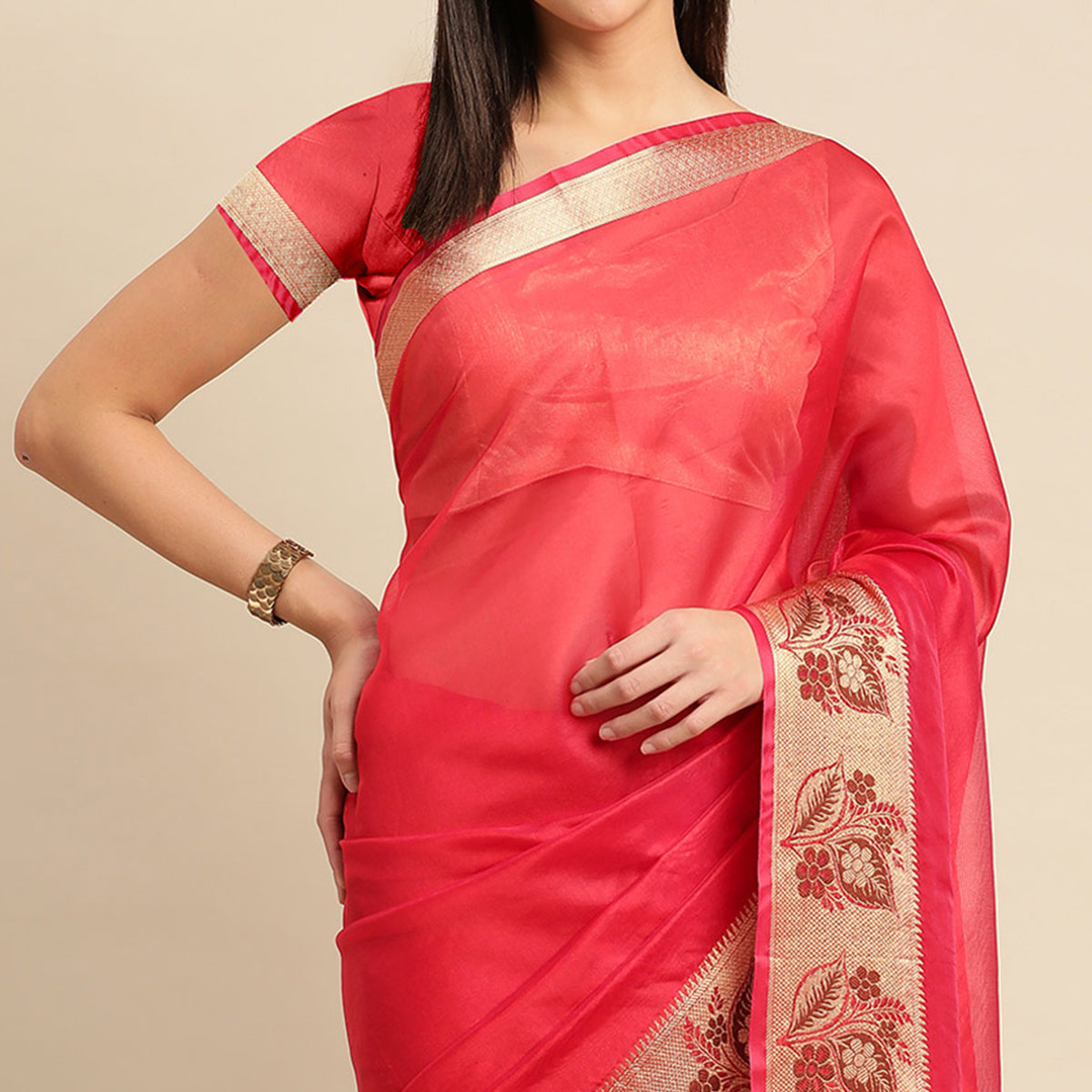 Red Woven Cotton Silk Saree