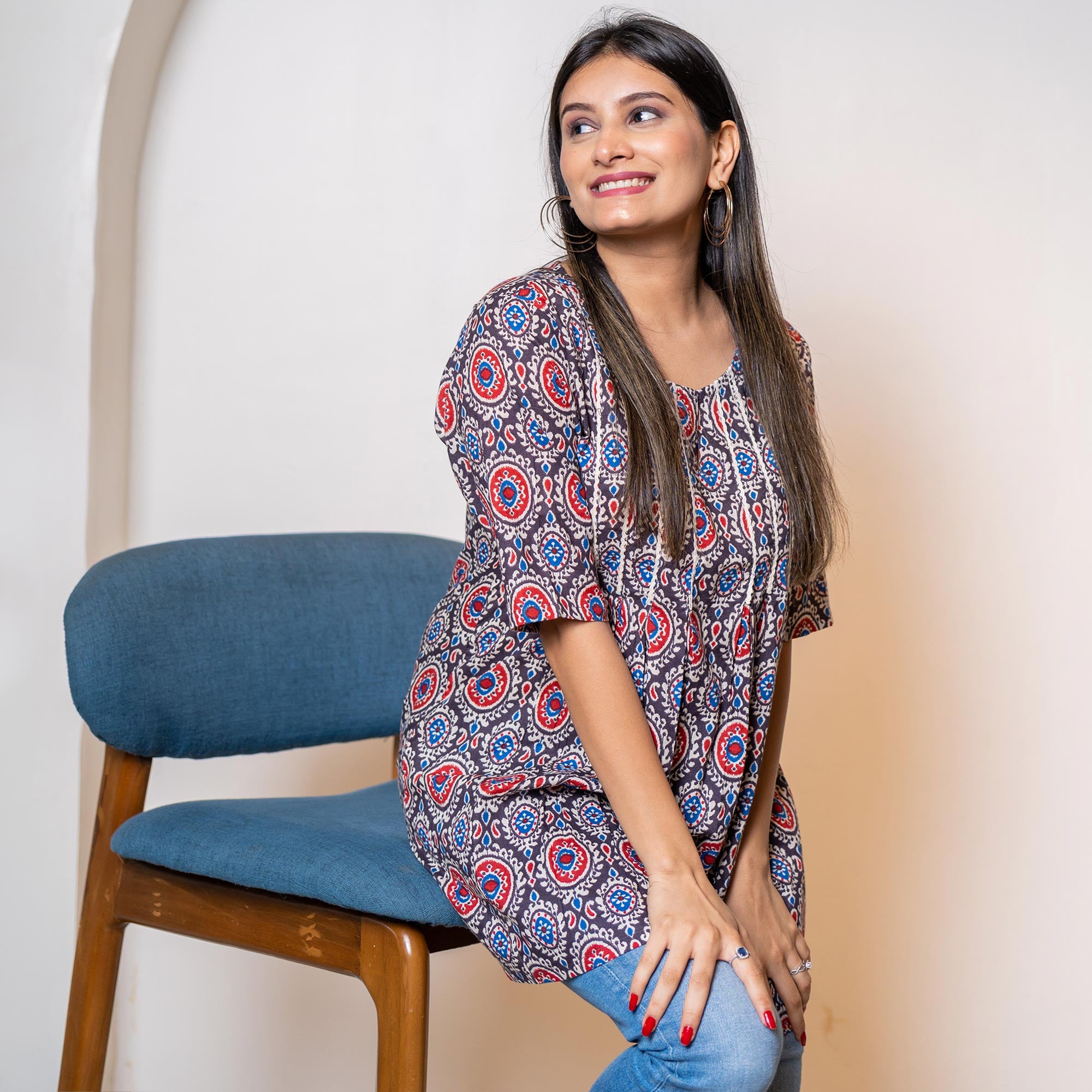 Brown Printed Pure Cotton Top