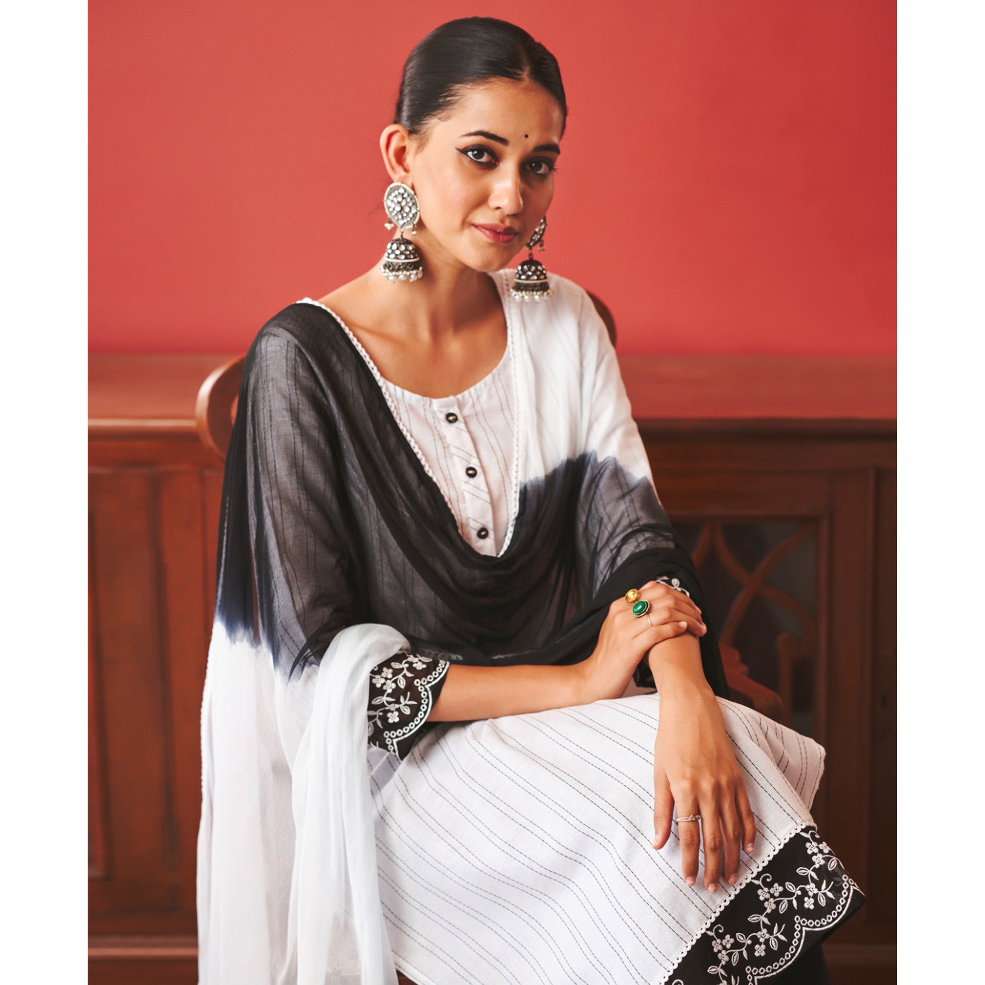 White Striped Printed Pure Cotton Salwar Suit