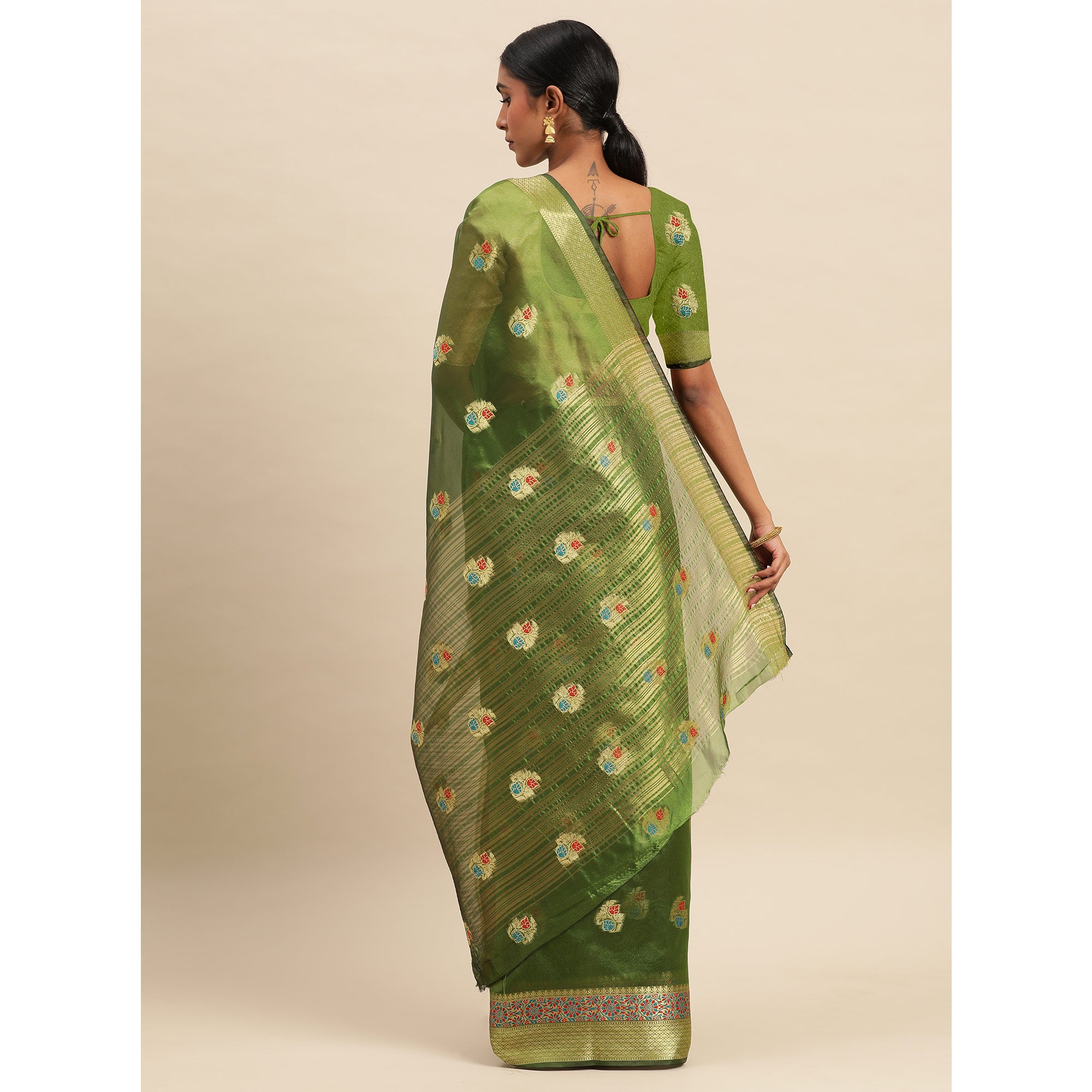 Mehendi Woven Organza Saree