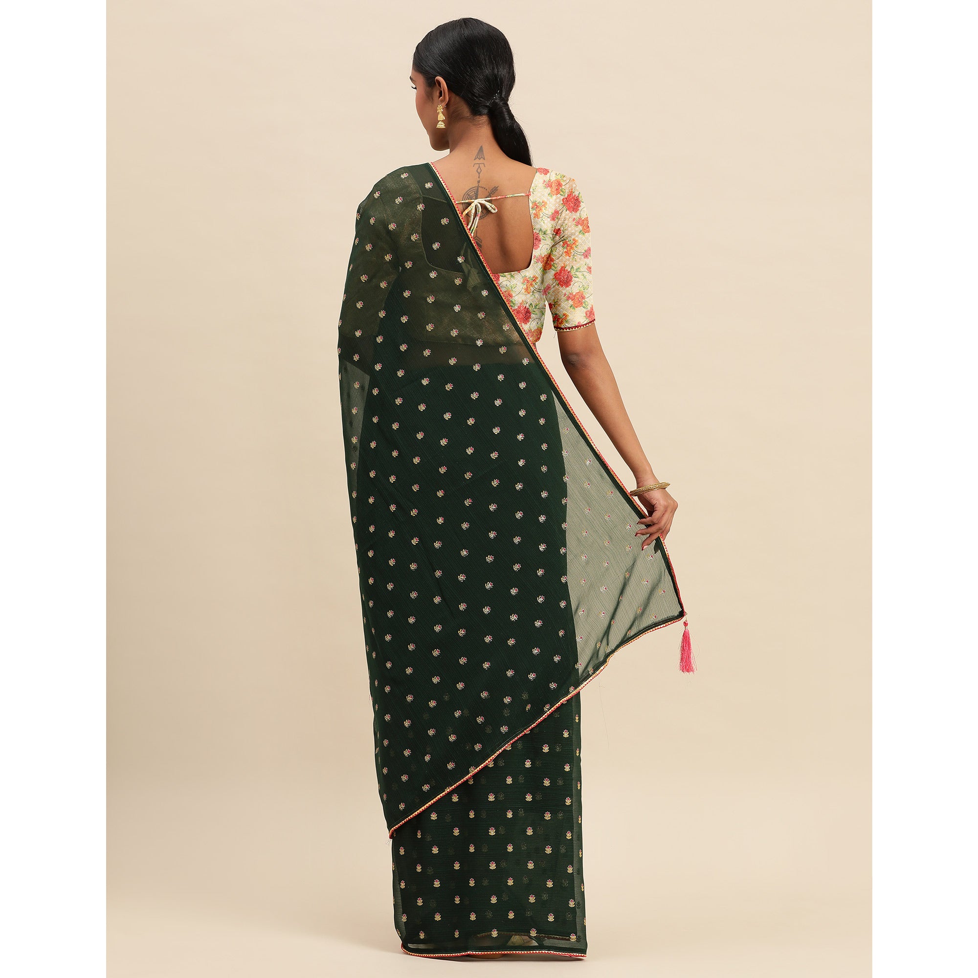 Green Embroidered Chiffon Saree