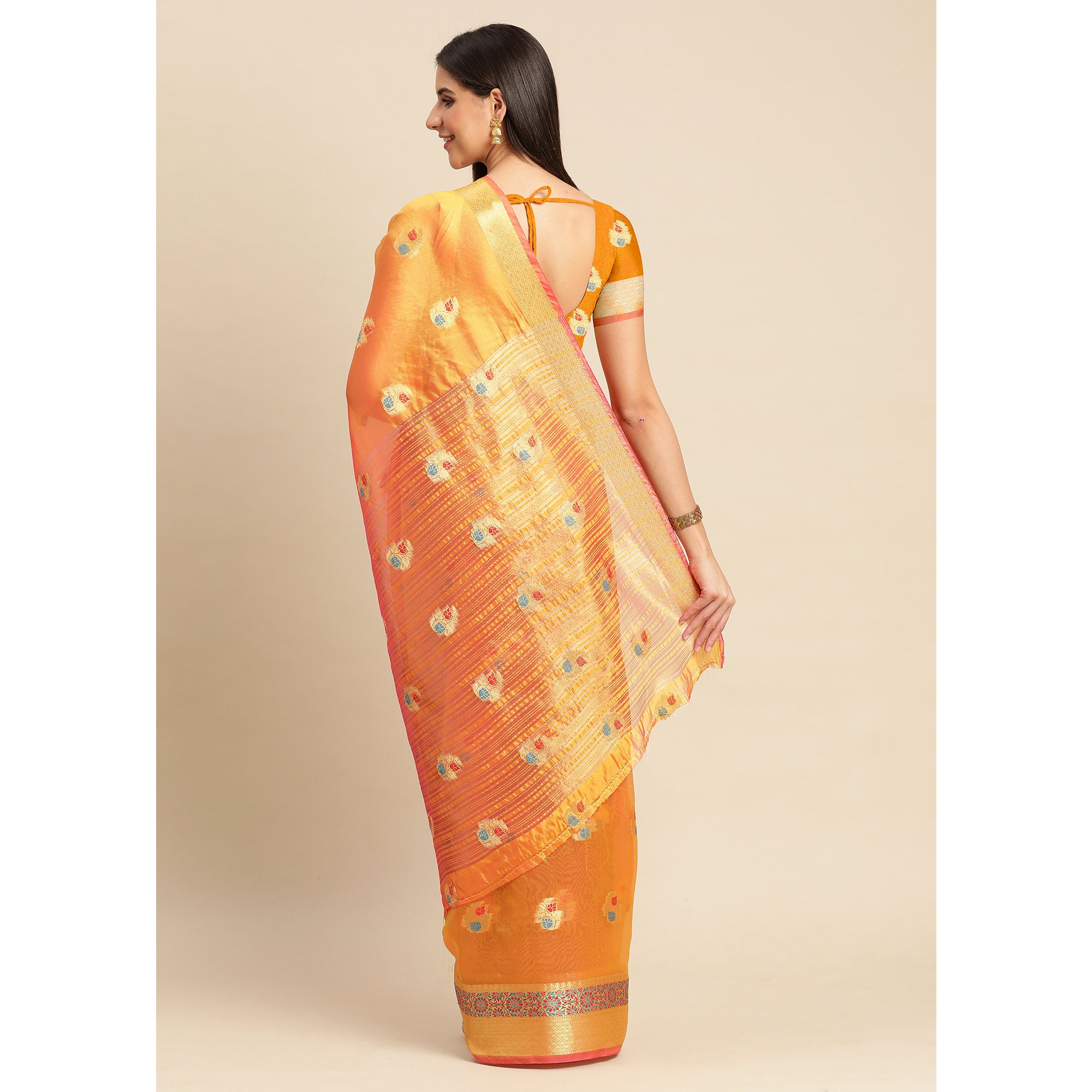 Golden Woven Organza Saree