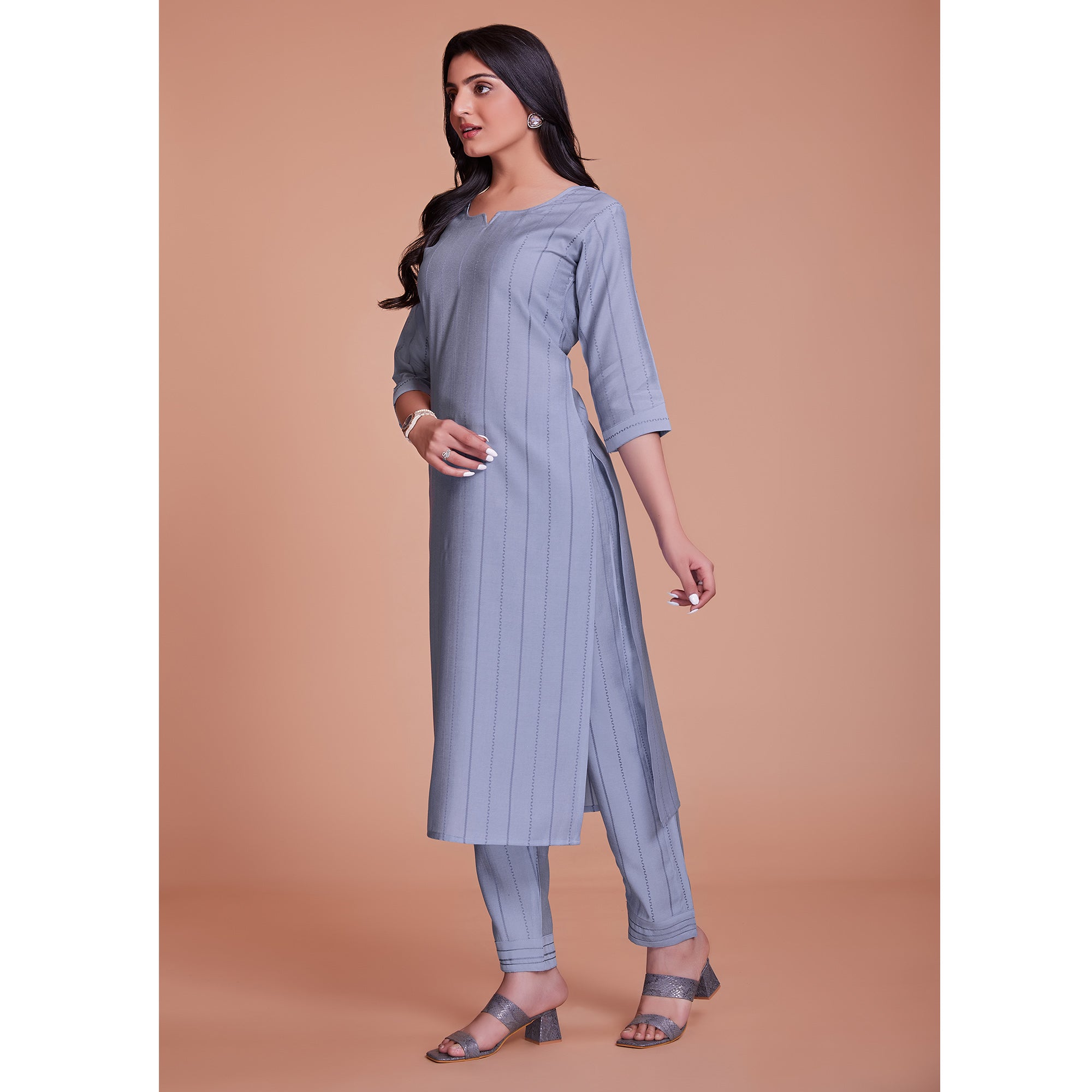 Purple Woven Viscose Kurti Pant Set