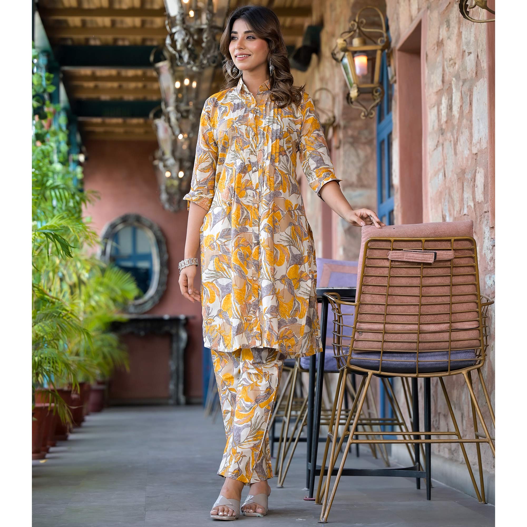 Mustard Floral Printed Pure Cotton Co Ord Set