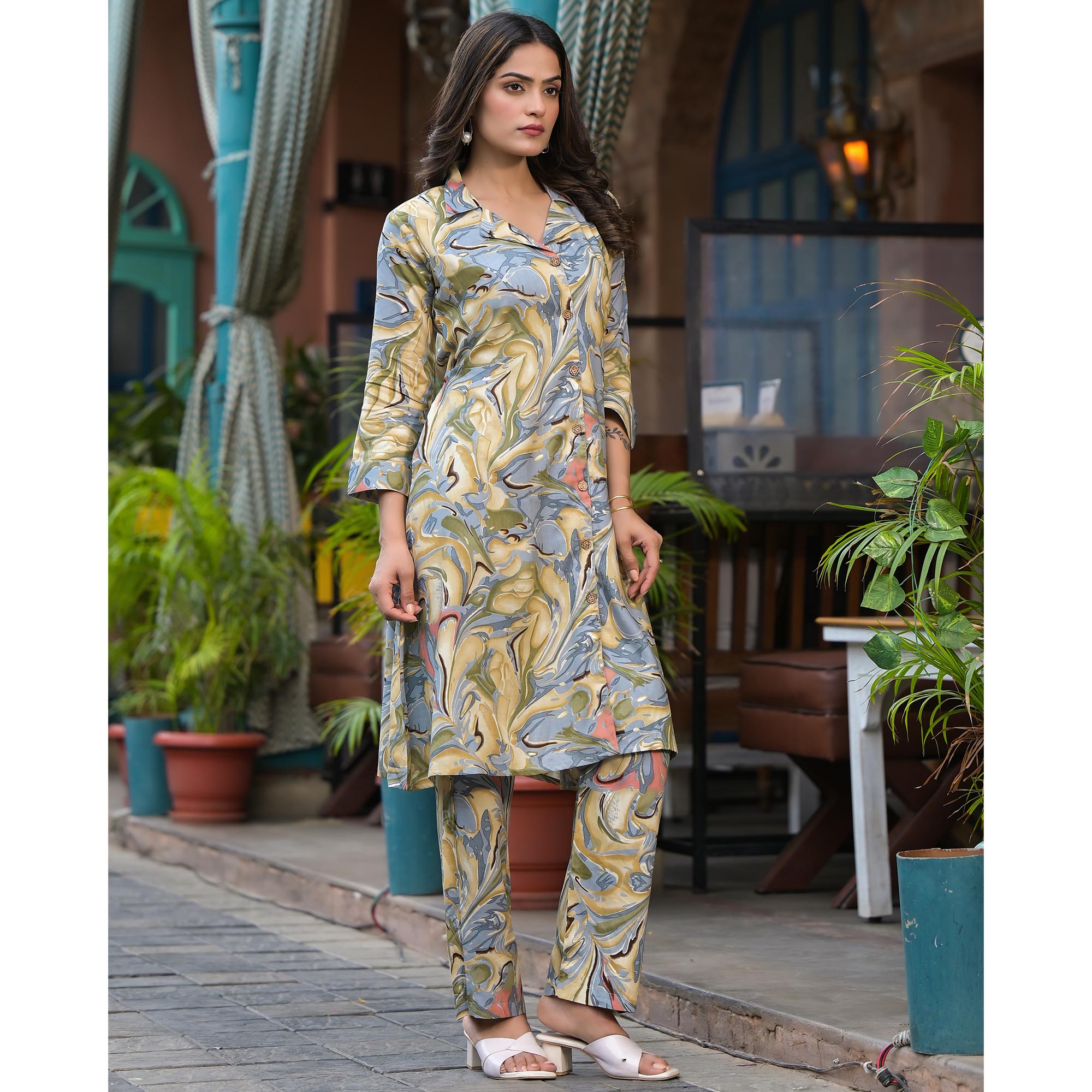 Grey Foil Printed Rayon Co-Ord Set