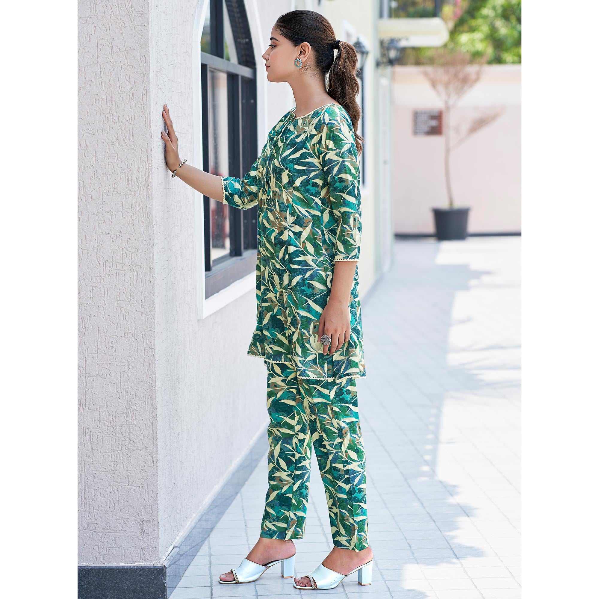 Green Floral Printed Rayon Co-Ord Set