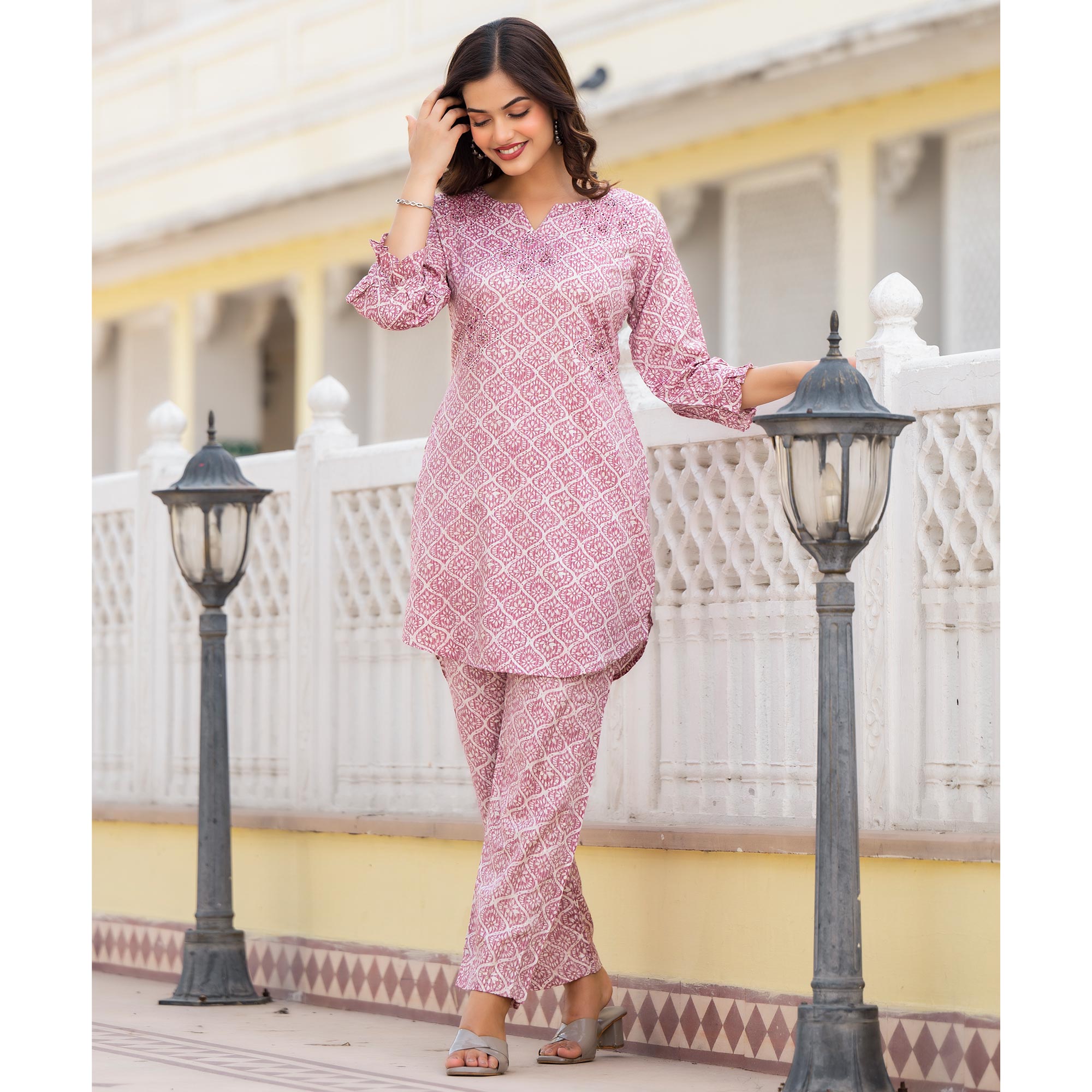 Pale Purple Floral Printed Rayon Co-Ord Set