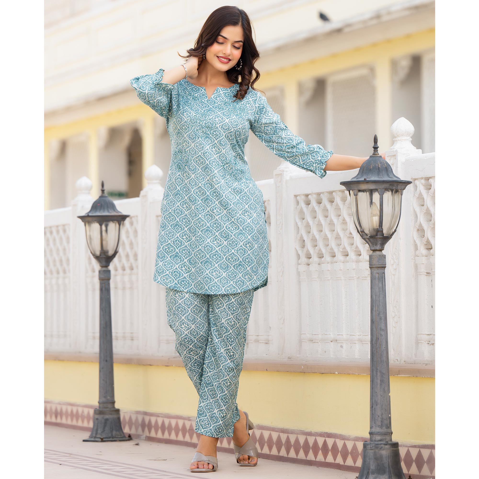 Pine Green Floral Printed Rayon Co-Ord Set