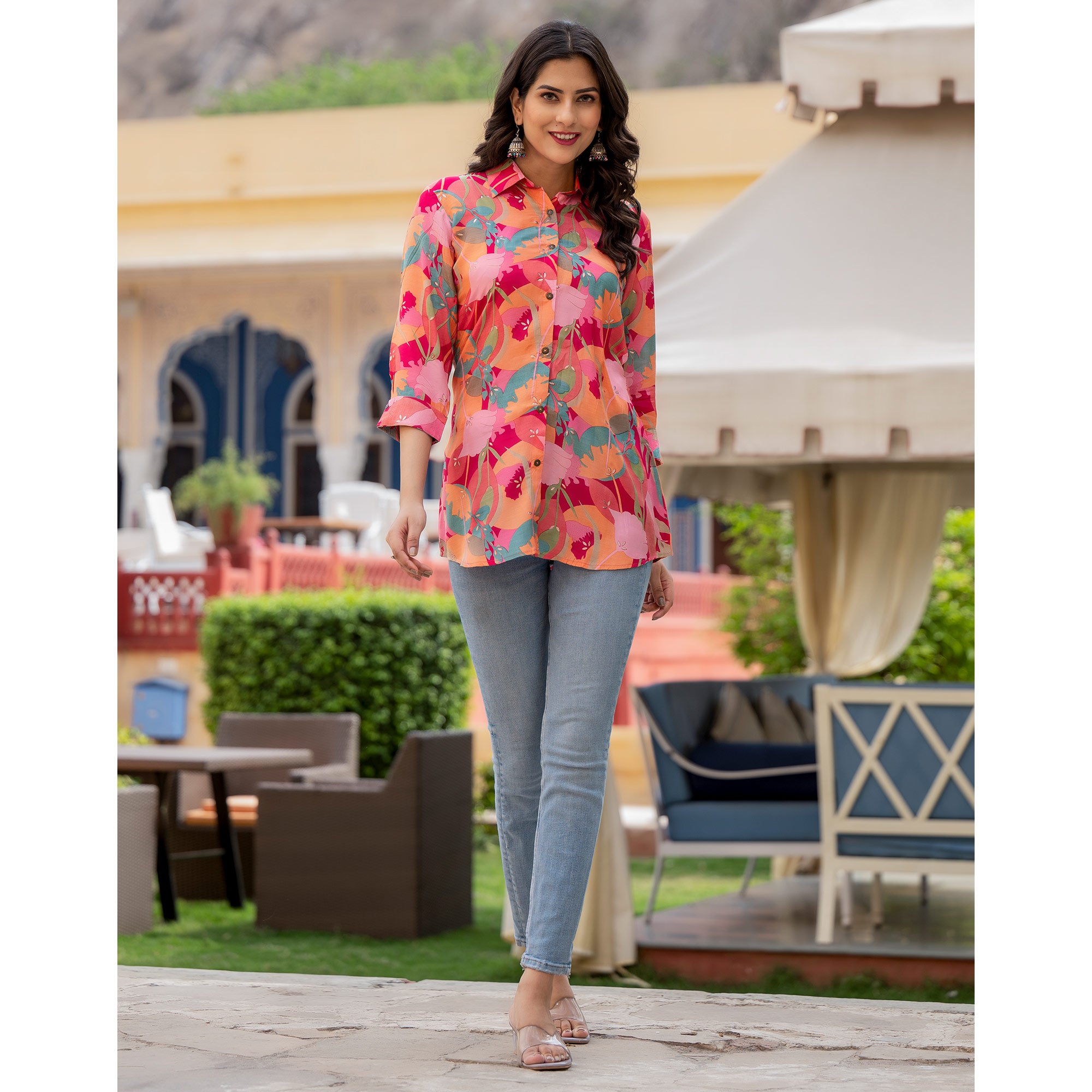 Peach Printed Rayon Top