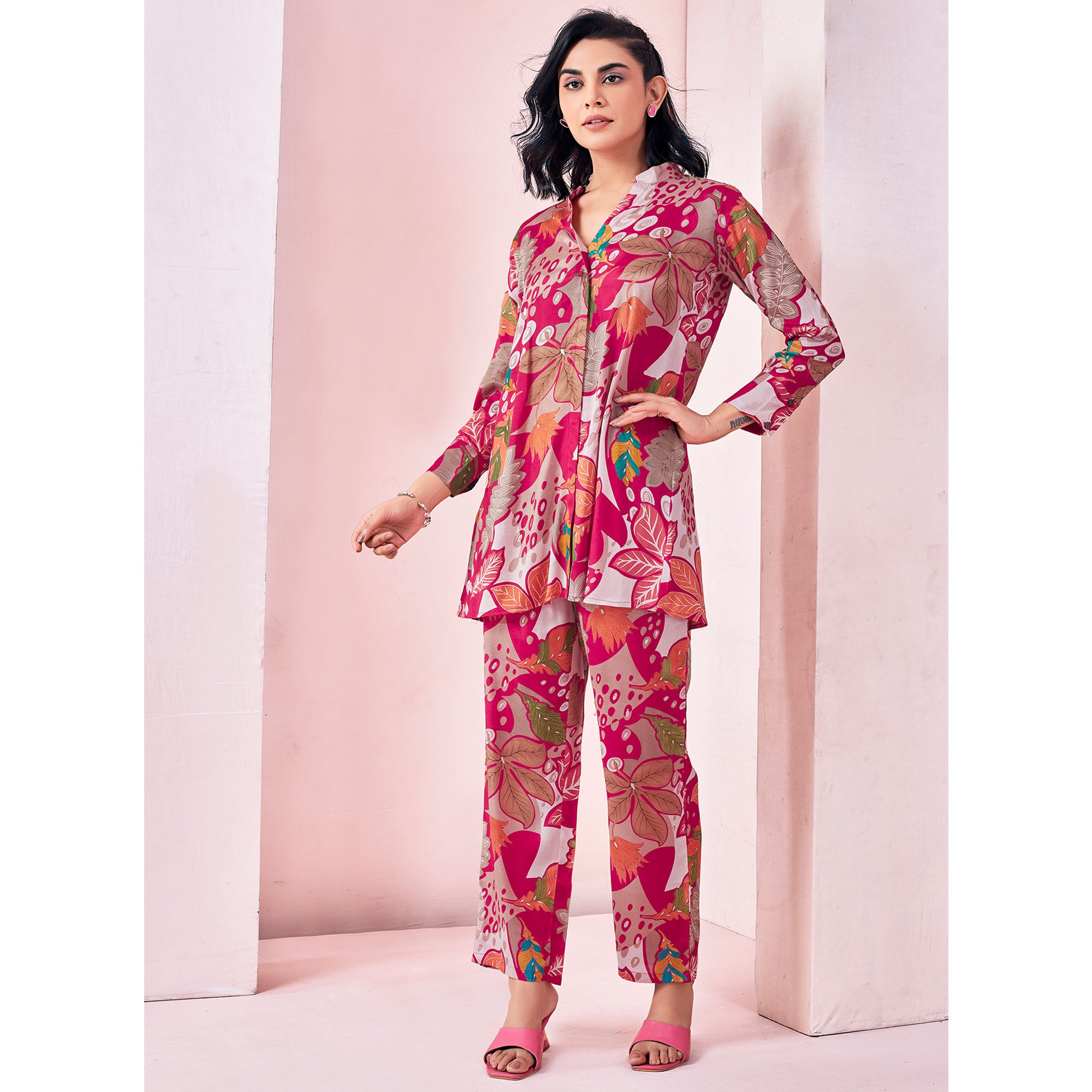 Rani Pink Printed Muslin Co-Ord Set