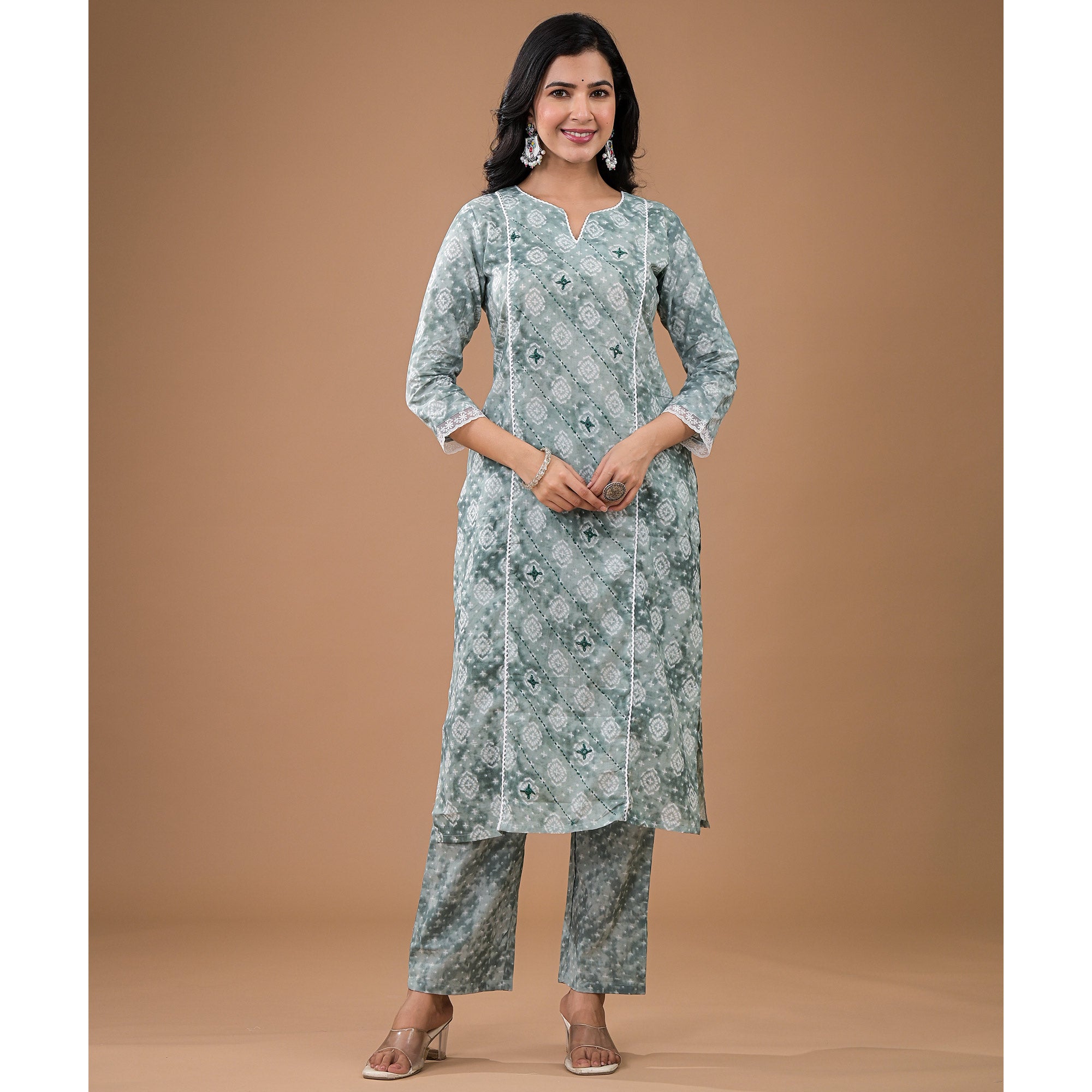 Mint Green Printed Pure Cotton Straight Salwar Suit