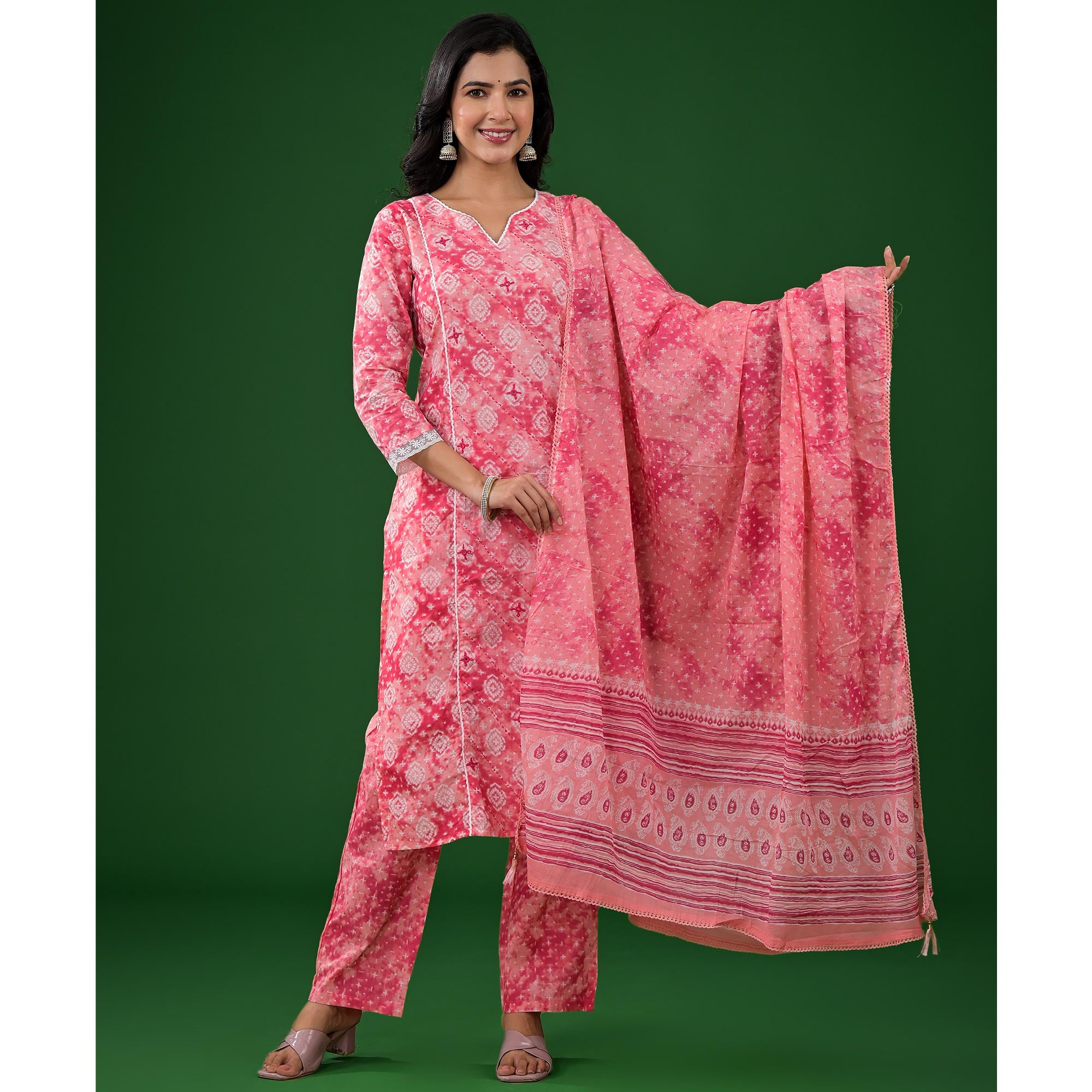 Pink Printed Pure Cotton Straight Salwar Suit