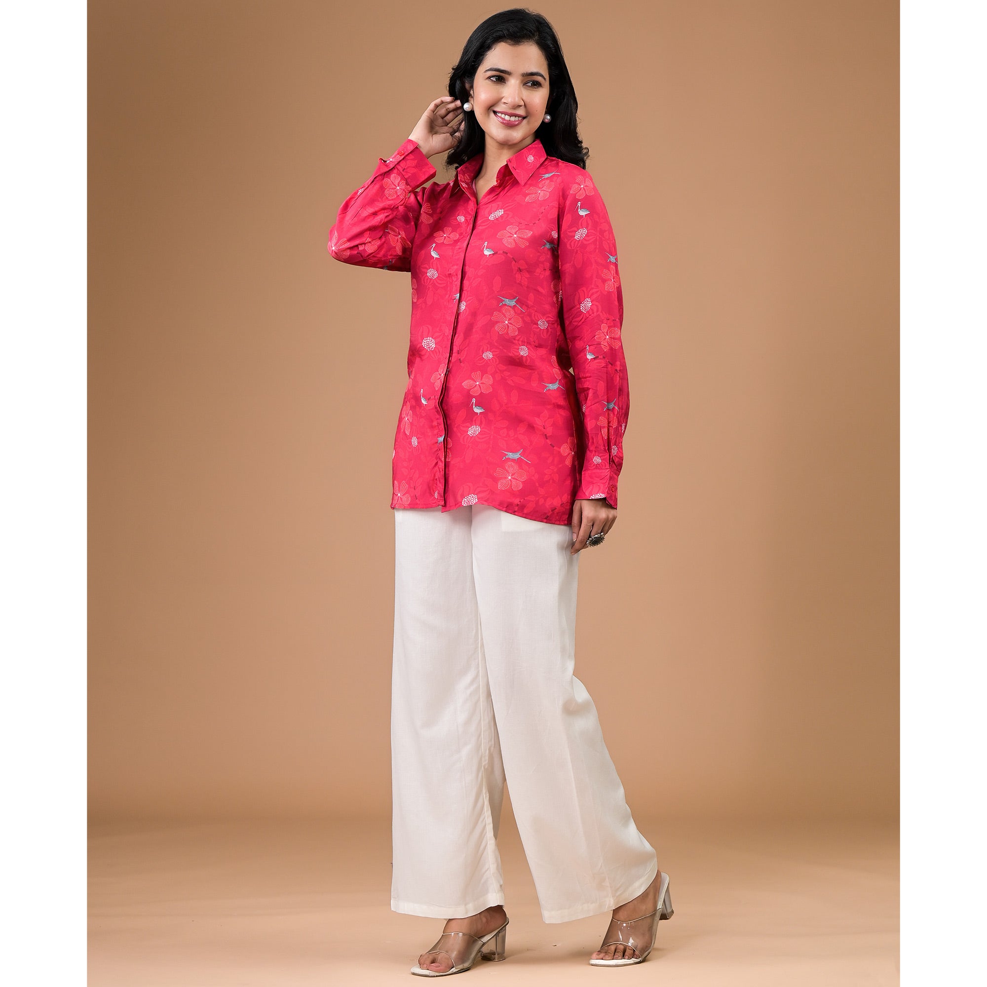 Red Foil Printed Muslin Shirt