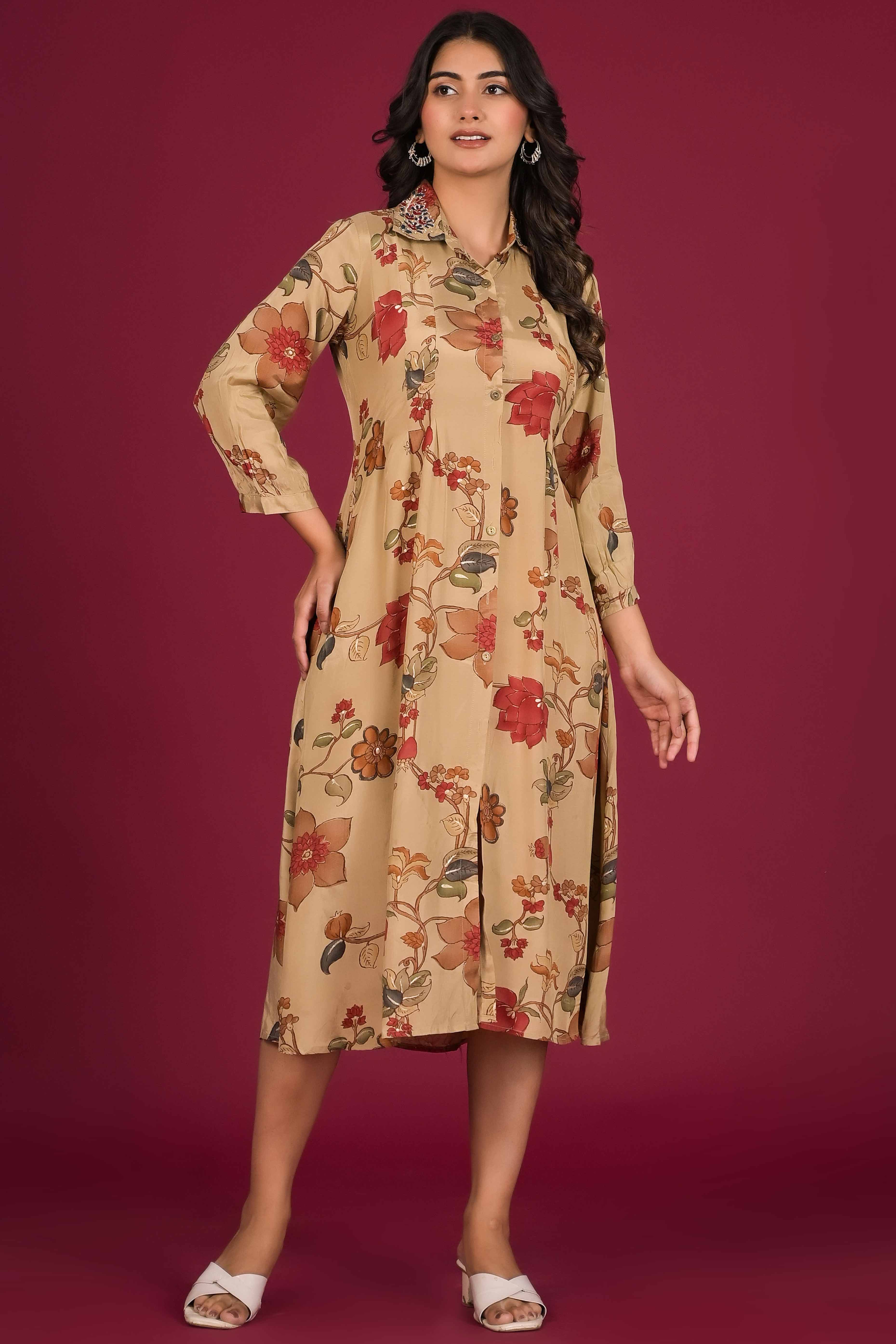 Chikoo Floral Printed Muslin A-Line Dress