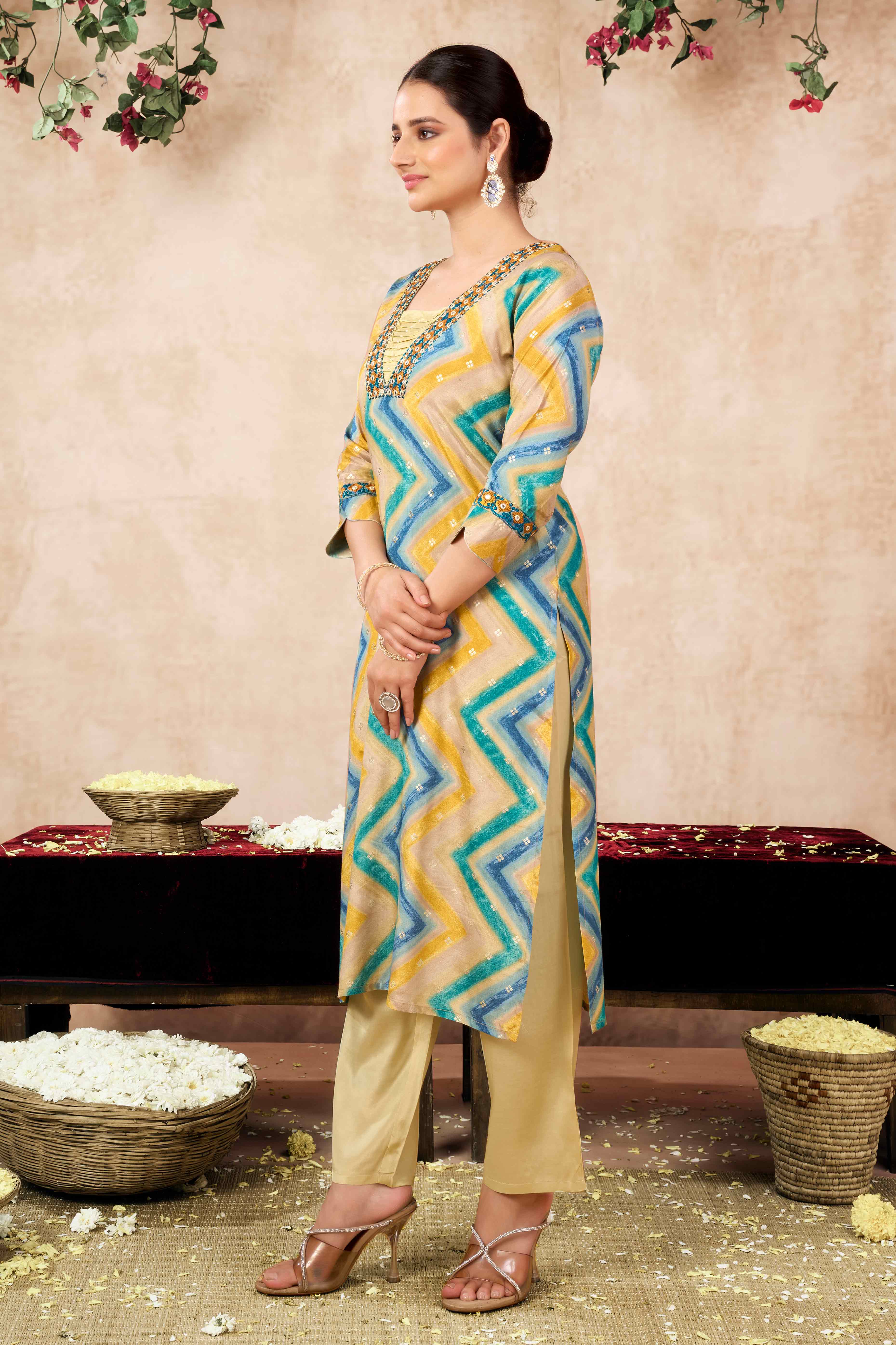 Morpich Embroidery With Printed Muslin Straight Salwar Suit