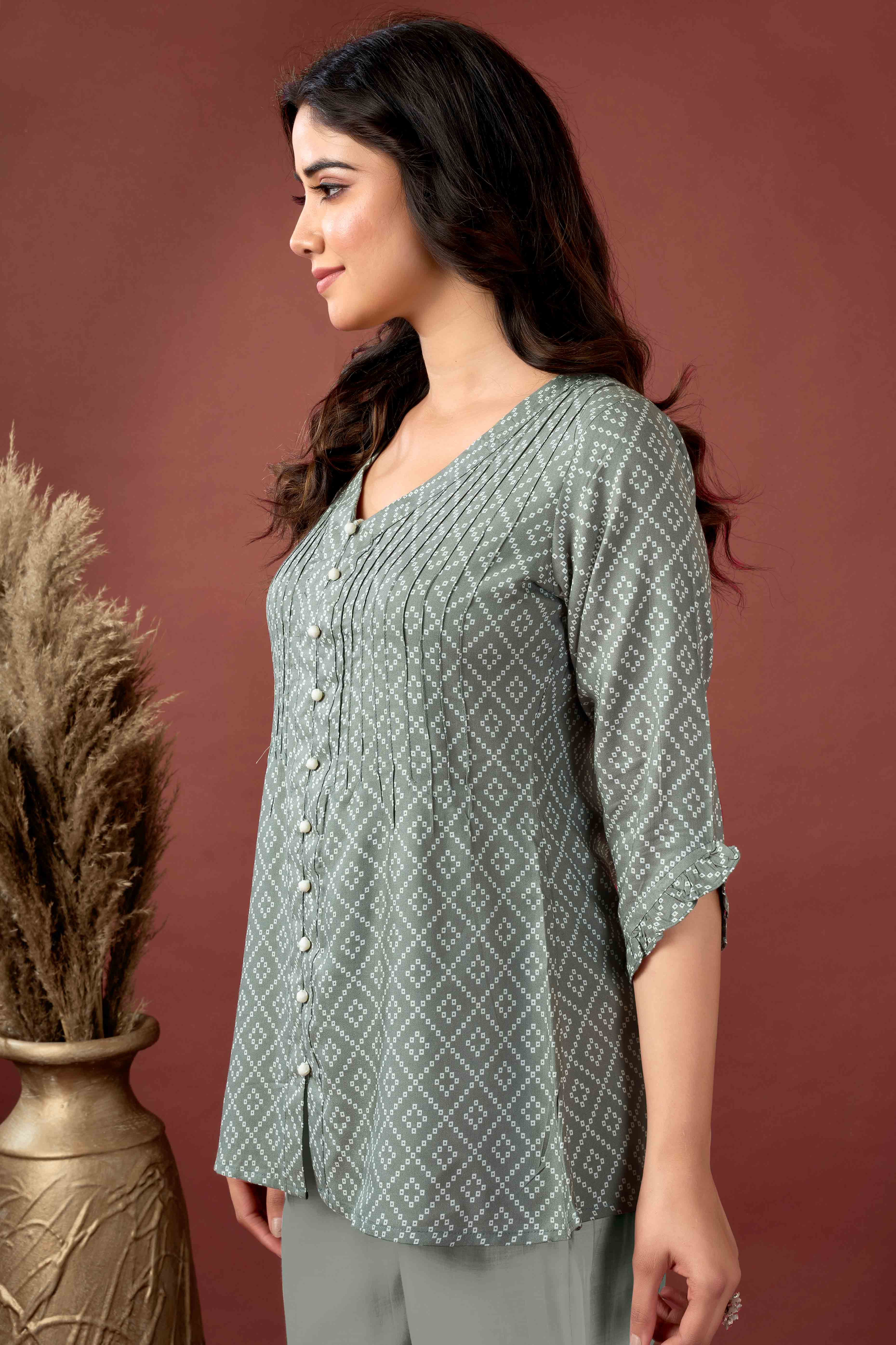 Grey Bandhani Printed Pure Cotton Top