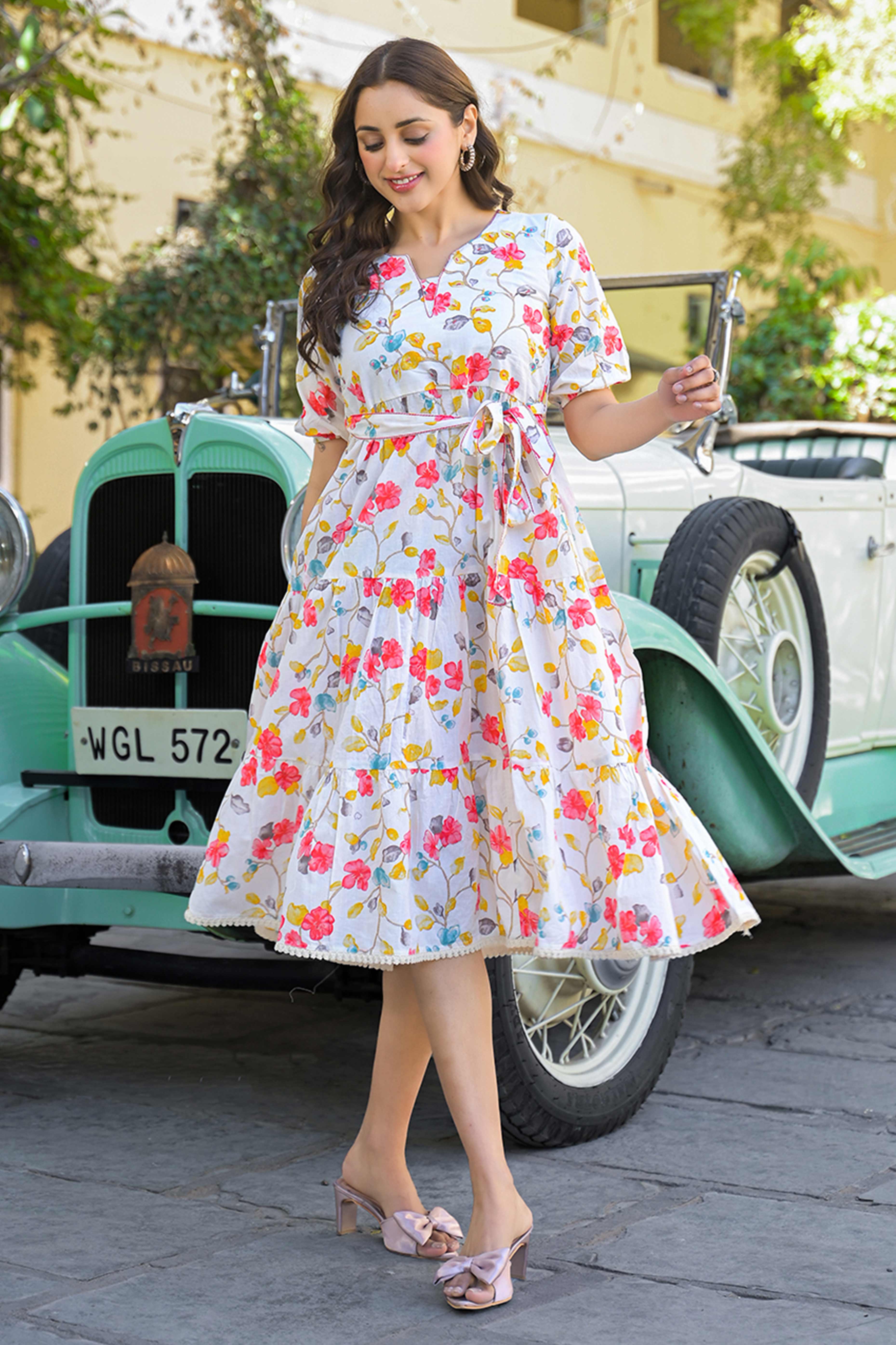 Pink Floral Printed Pure Cotton Maxi Dress