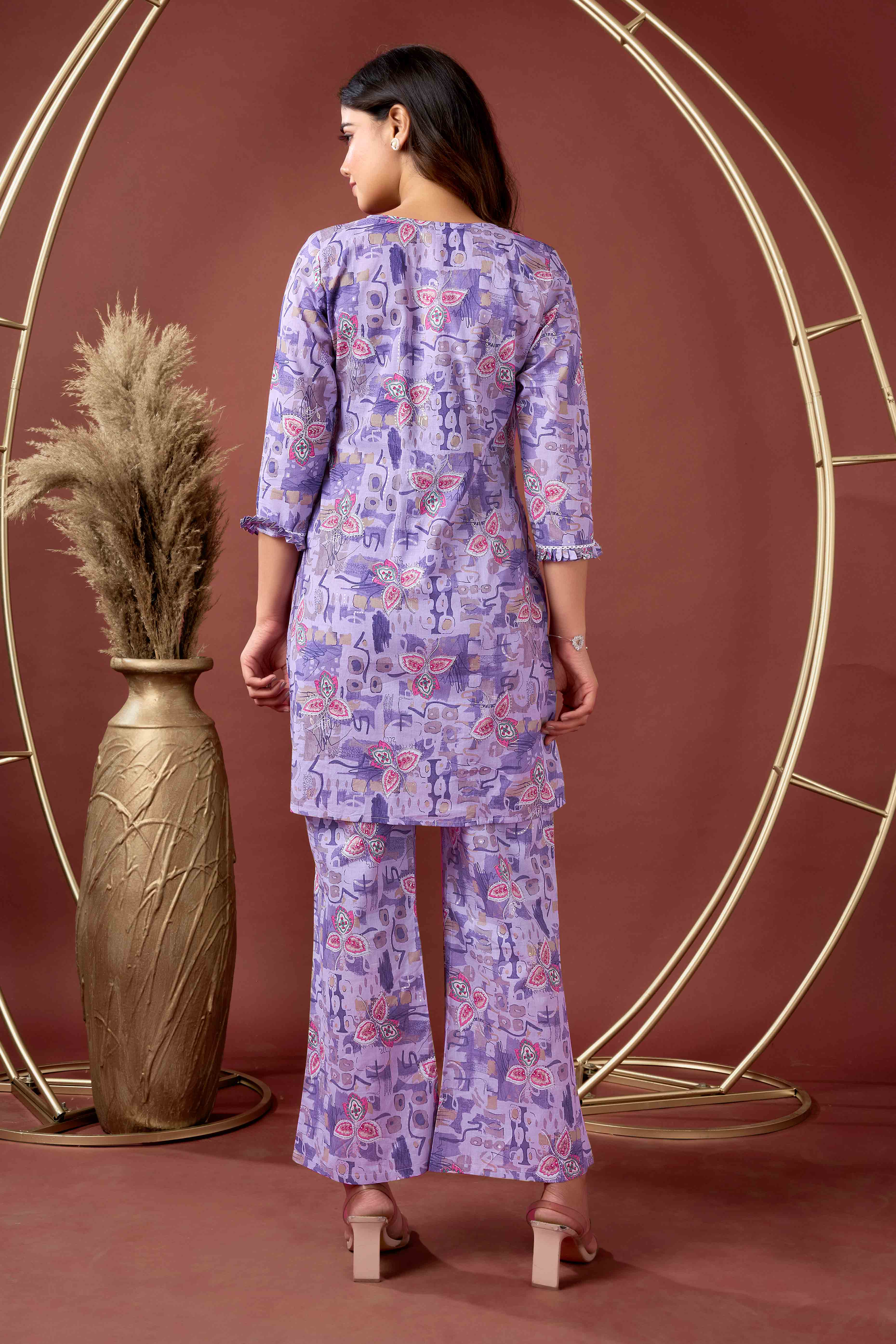 Plum Purple Floral Printed Pure Cotton Co-ord Set