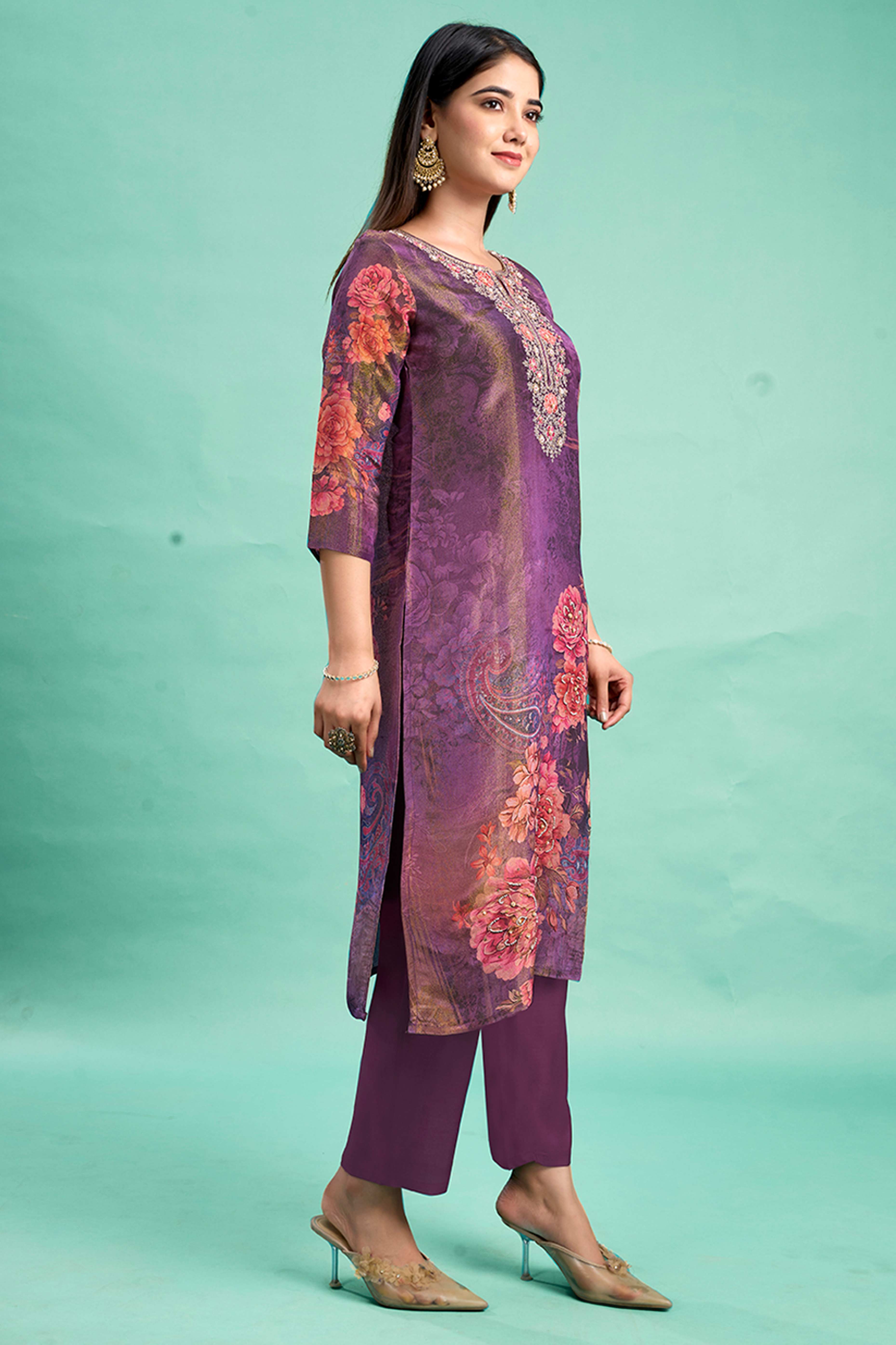 Purple Bandhani Printed With Embroidery Work Pure Viscose Salwar Suit