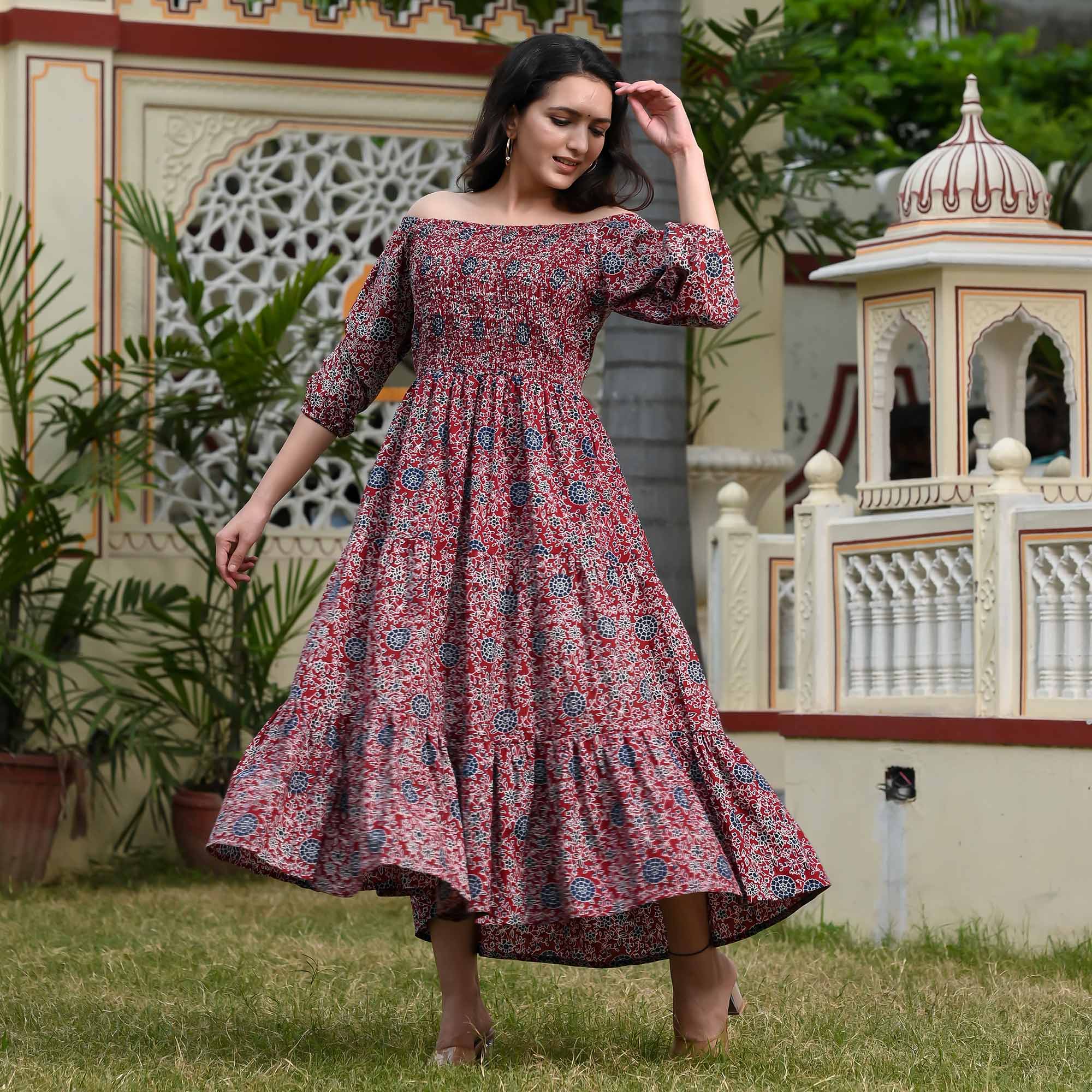 Red Floral Printed Pure Cotton Dress