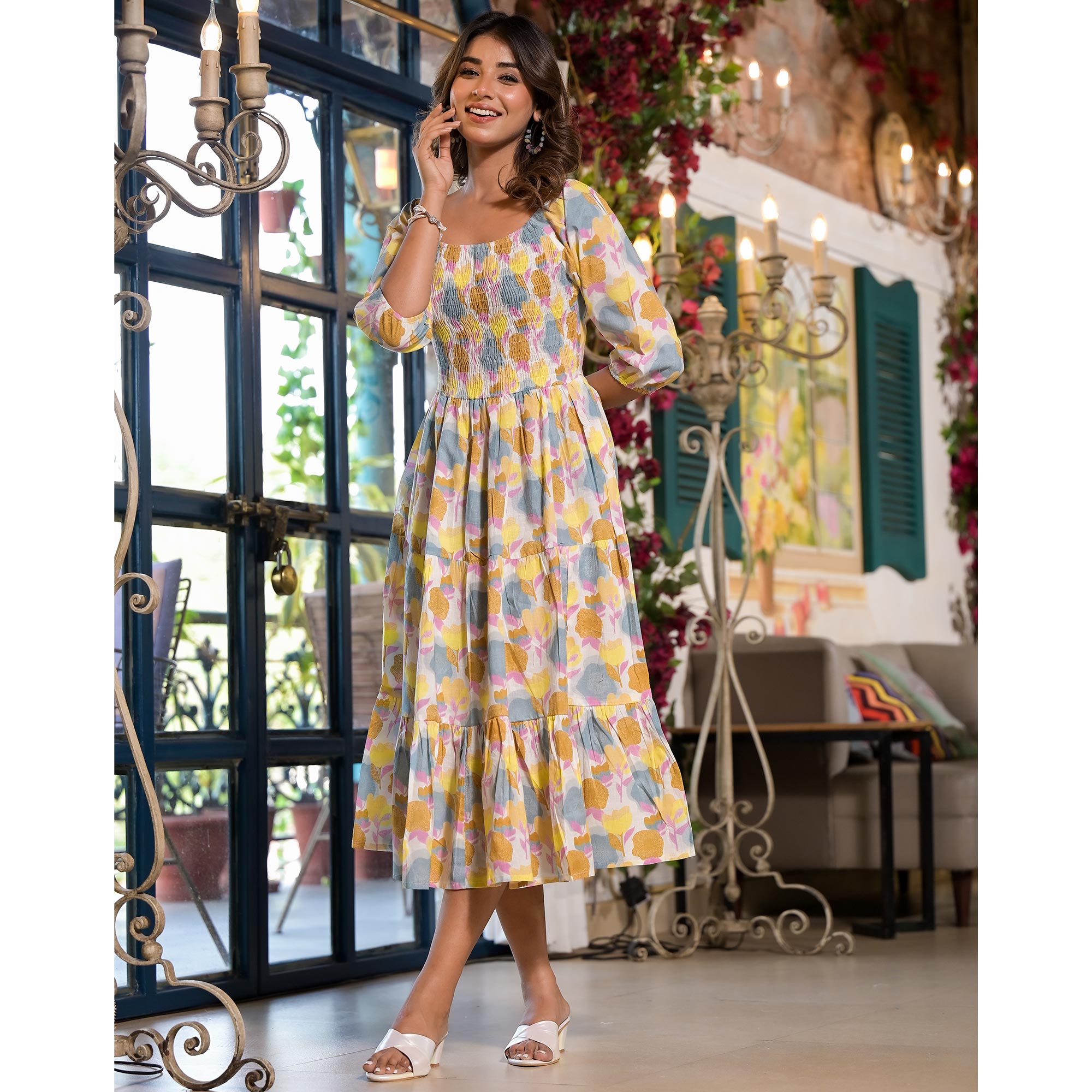 Multicolor Floral Printed Pure Cotton Maxi Dress