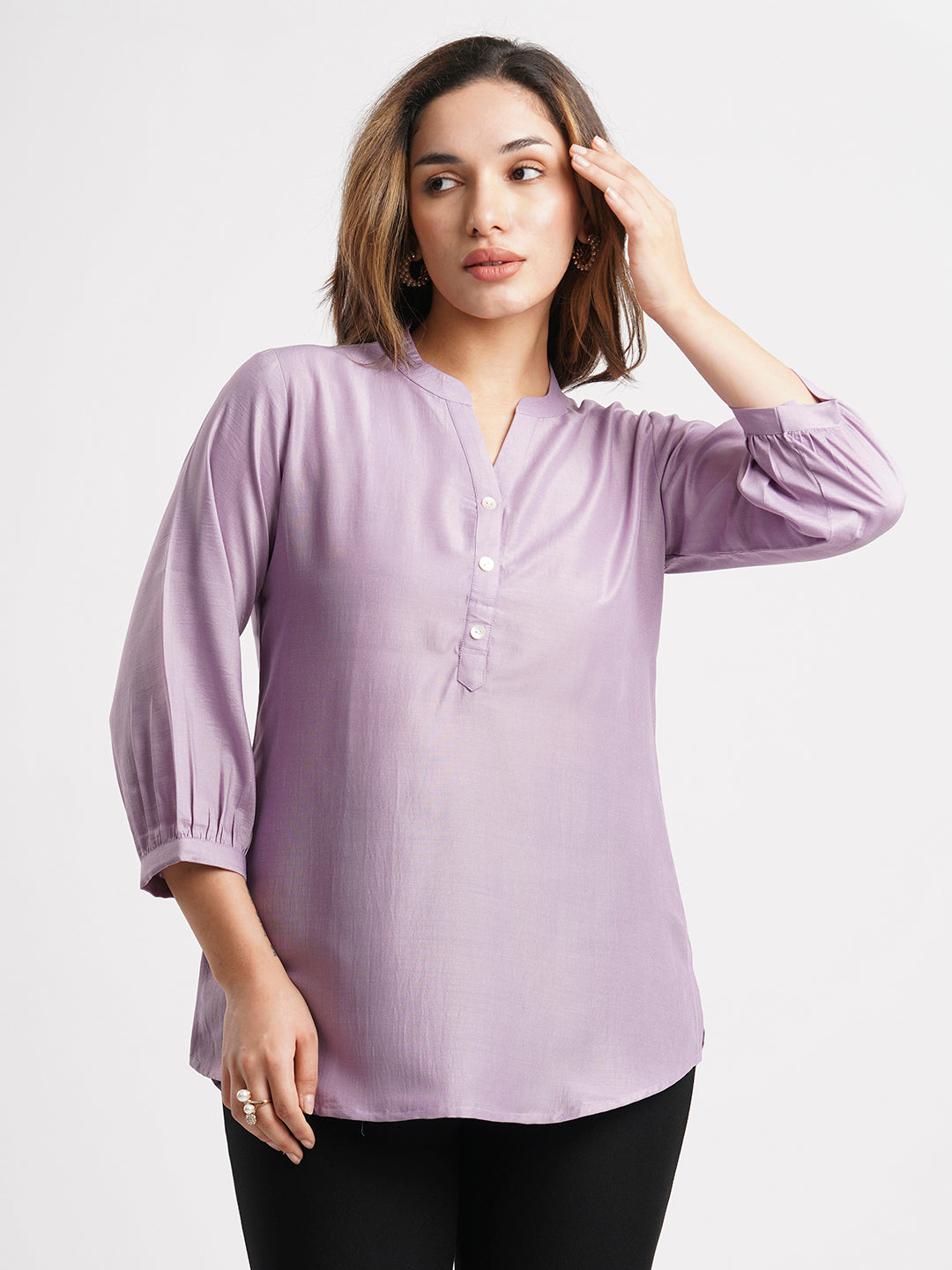 Lavender Solid Poly Chinon Straight Top