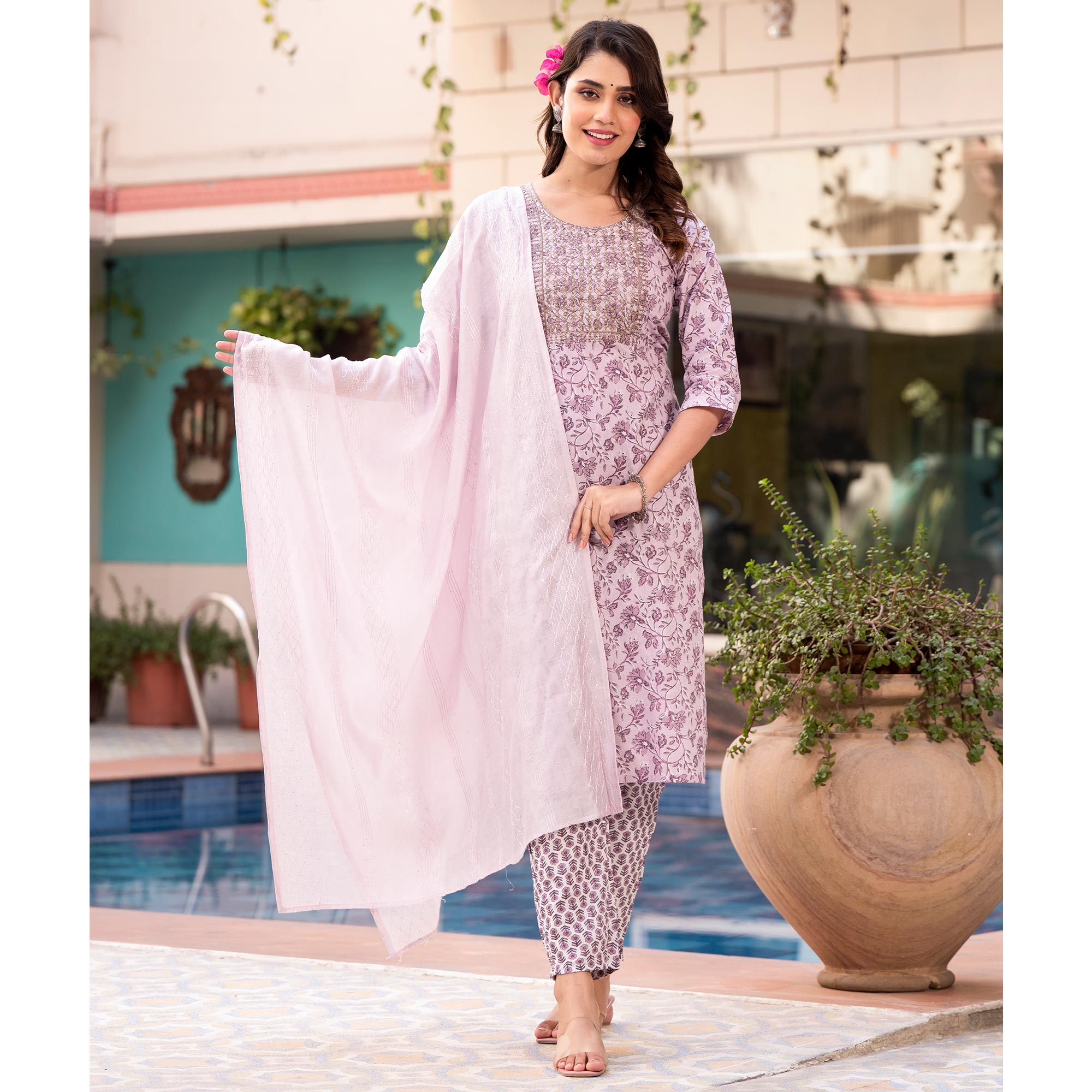 Purple Floral Printed Pure Cotton Salwar Suit