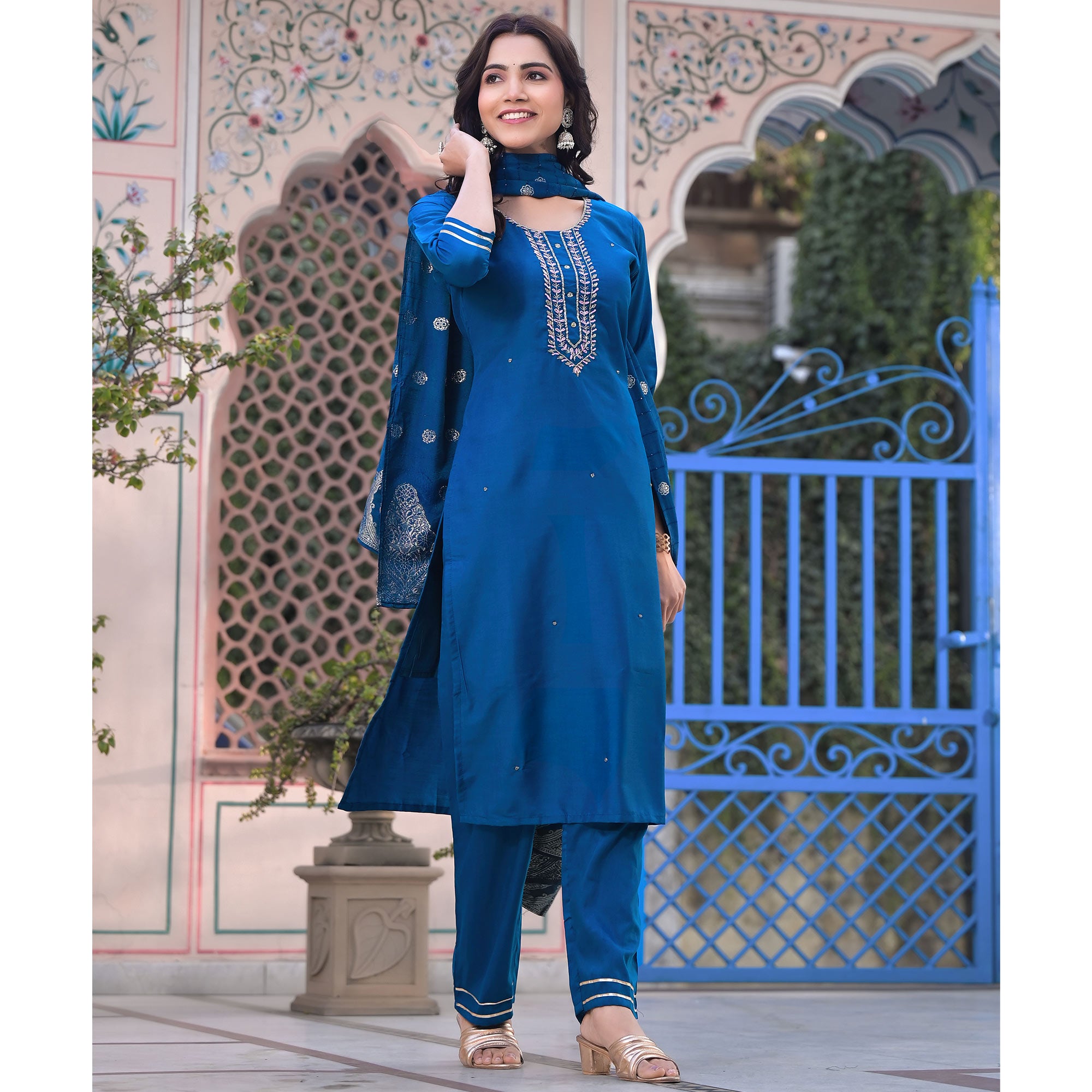 Morpich Embroidered Chinon Salwar Suit With Handcrafted