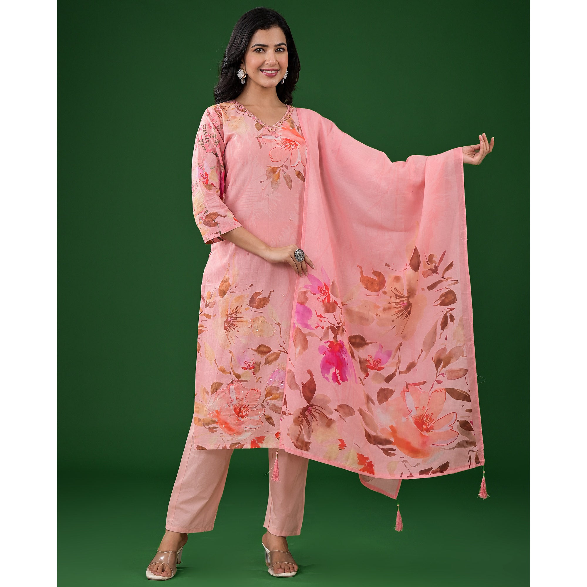 Pink Floral Printed Pure Cotton Salwar Suit