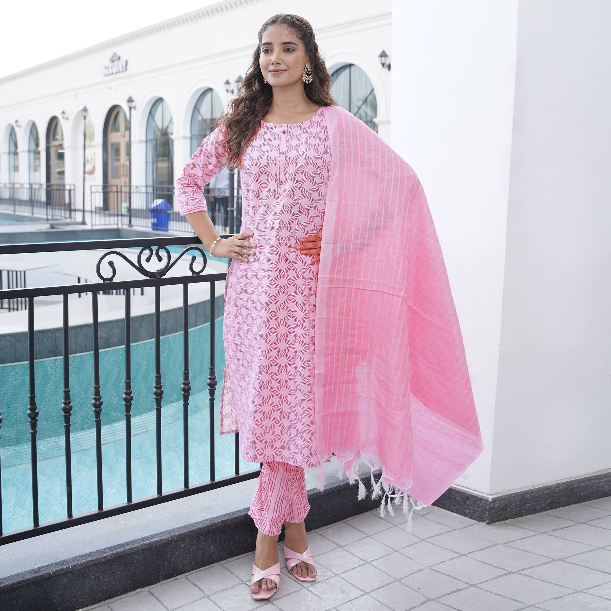 Pink Printed Pure Cotton Salwar Suit