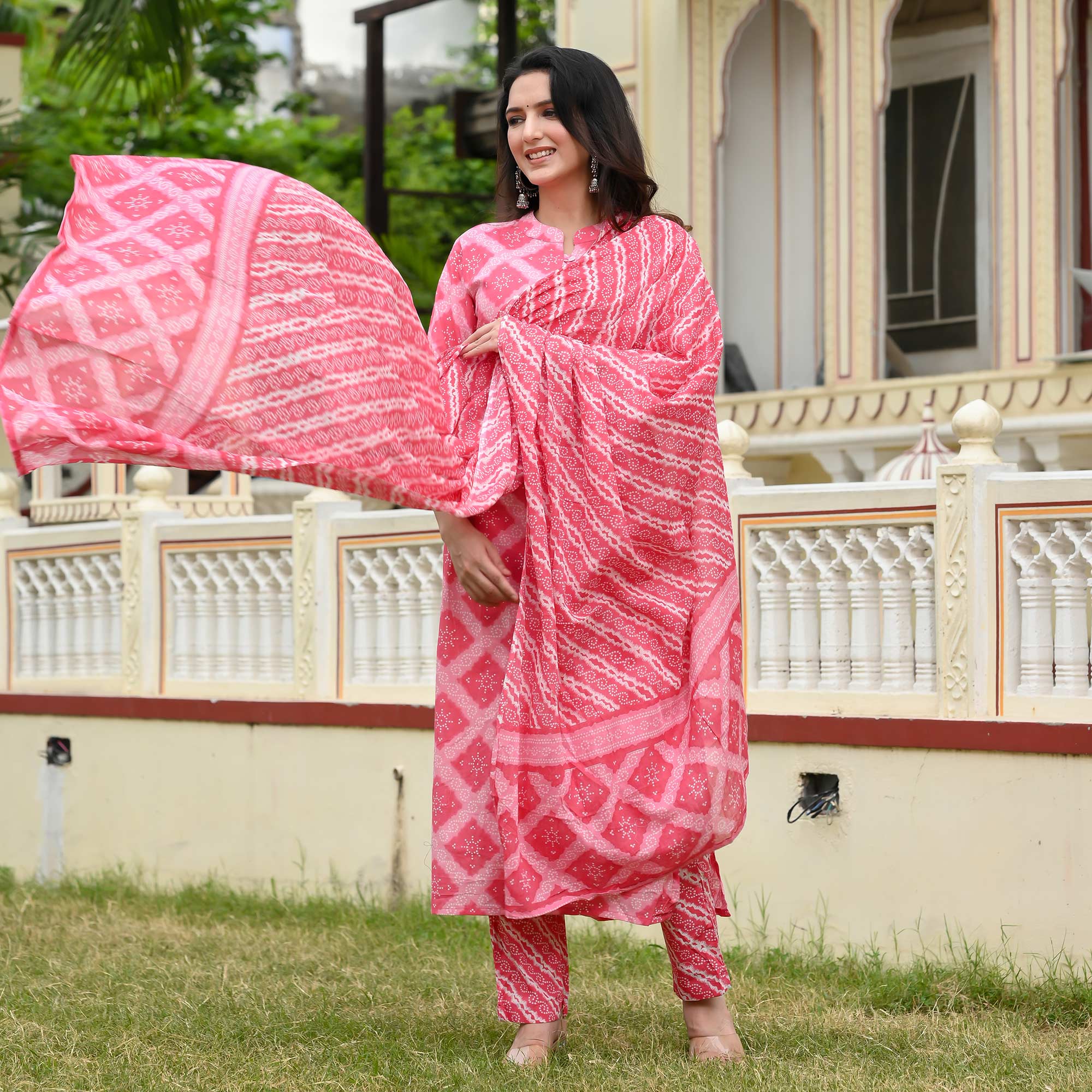 Pink Geometric Printed Pure Cotton Suit