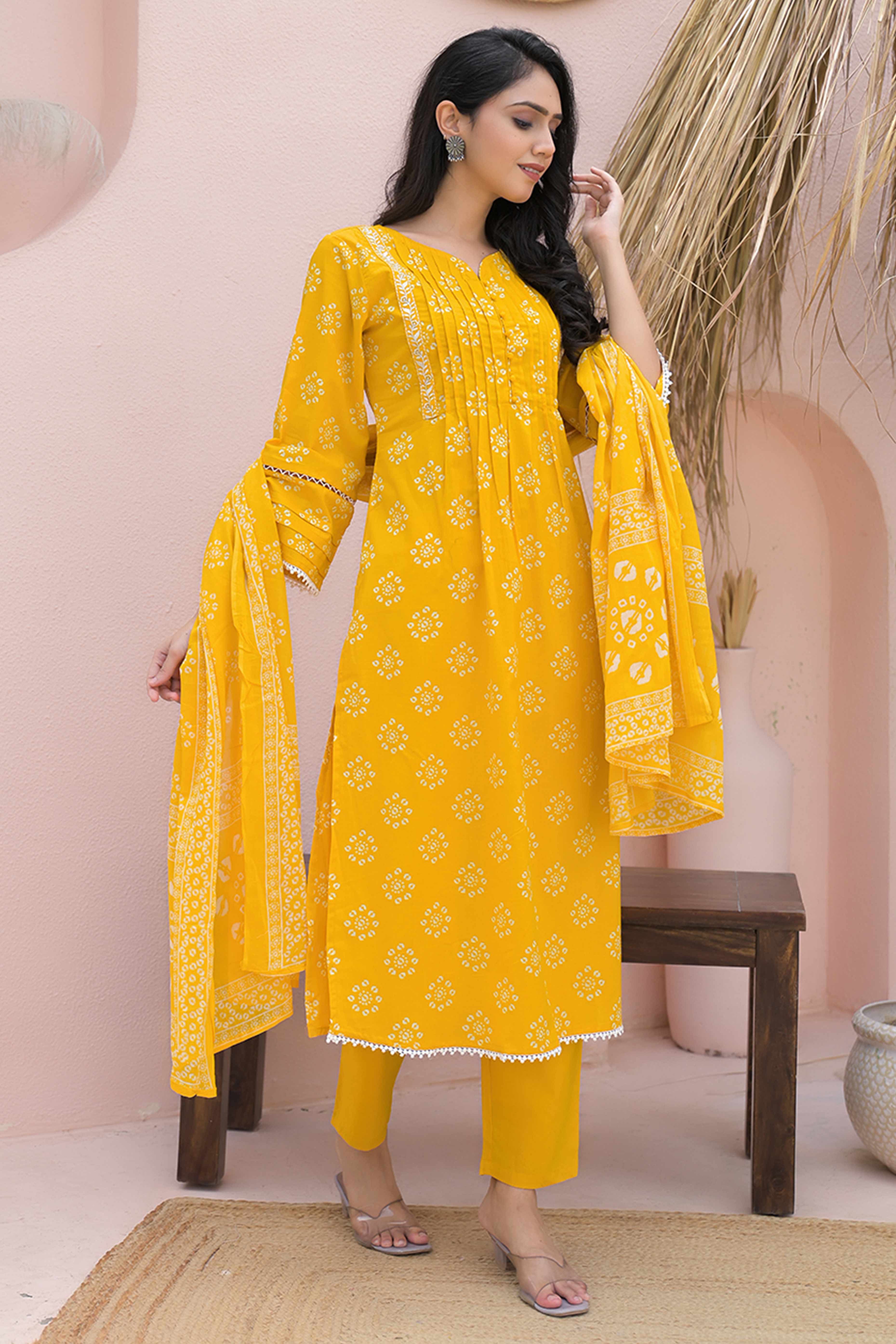 Lightweight Yellow Floral Print Straigth Salwar Suit for Effortless Daywear