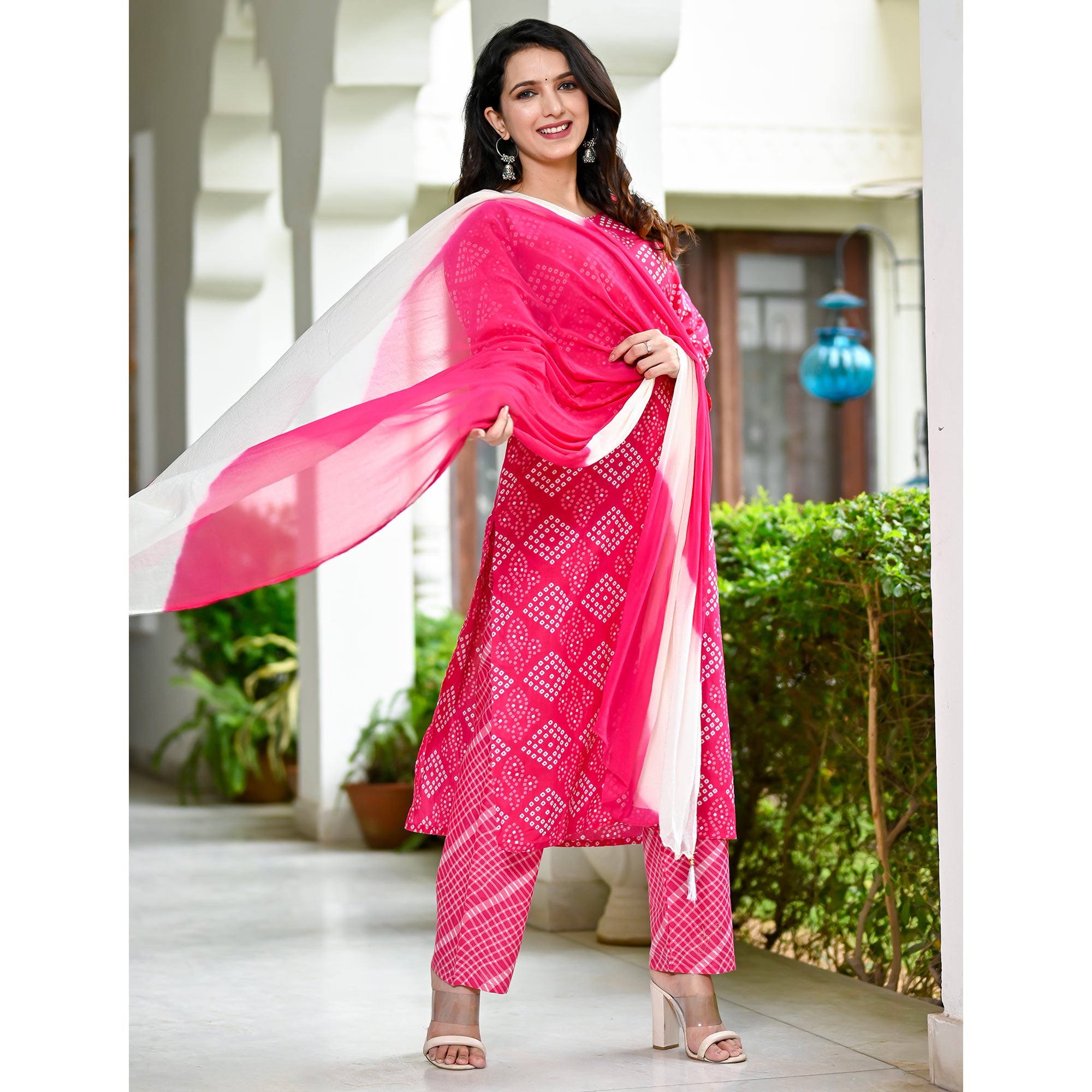 Pink Bandhani Printed Pure Cotton Salwar Suit