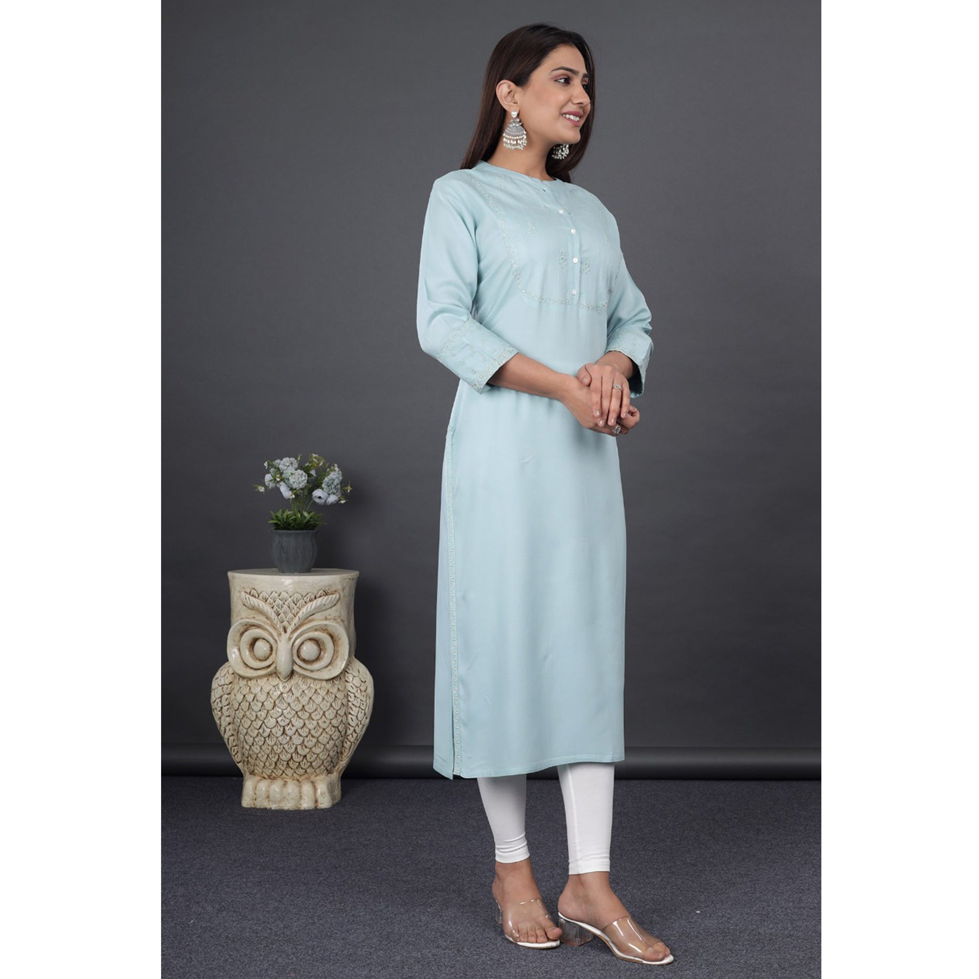 Blue Embroidered Pure Cotton Kurti