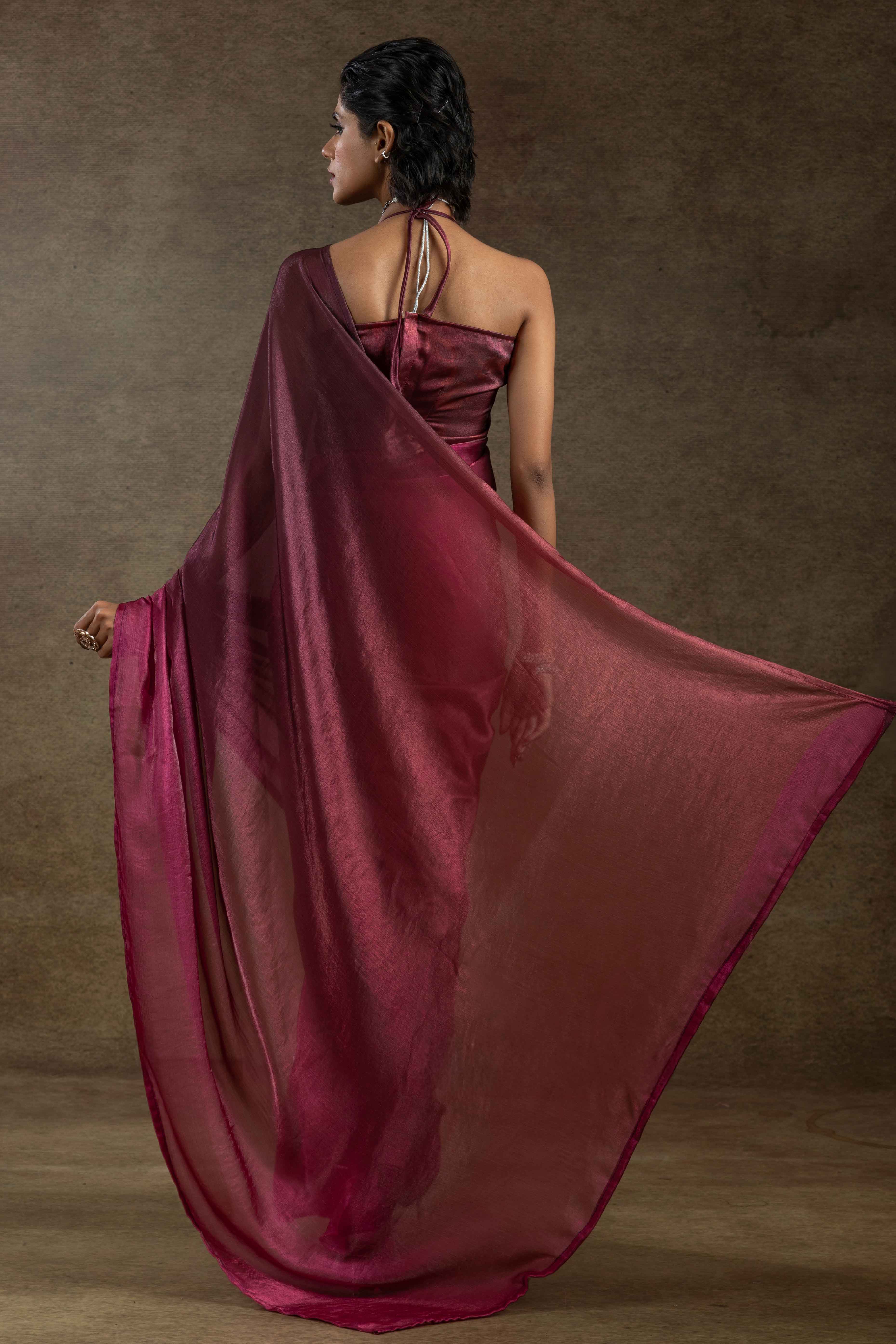Magenta Ready-to-Wear Chiffon Saree in Minimal Solid Pattern for a Classy Vibe