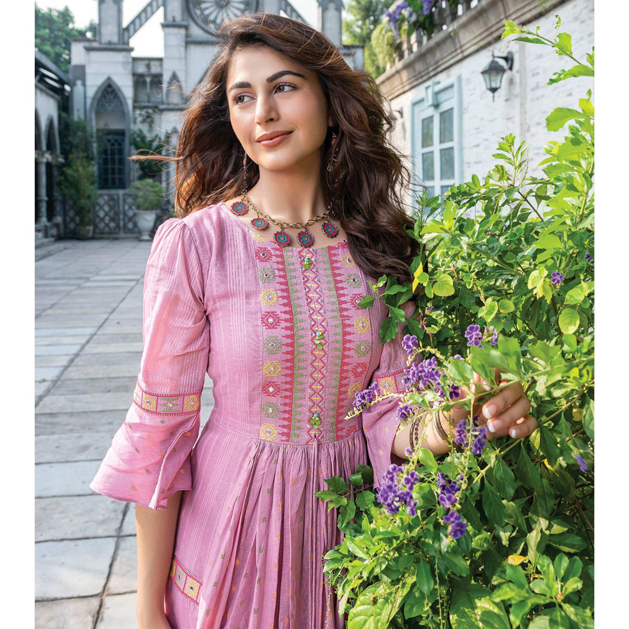 Pink Embroidered Cotton Gown