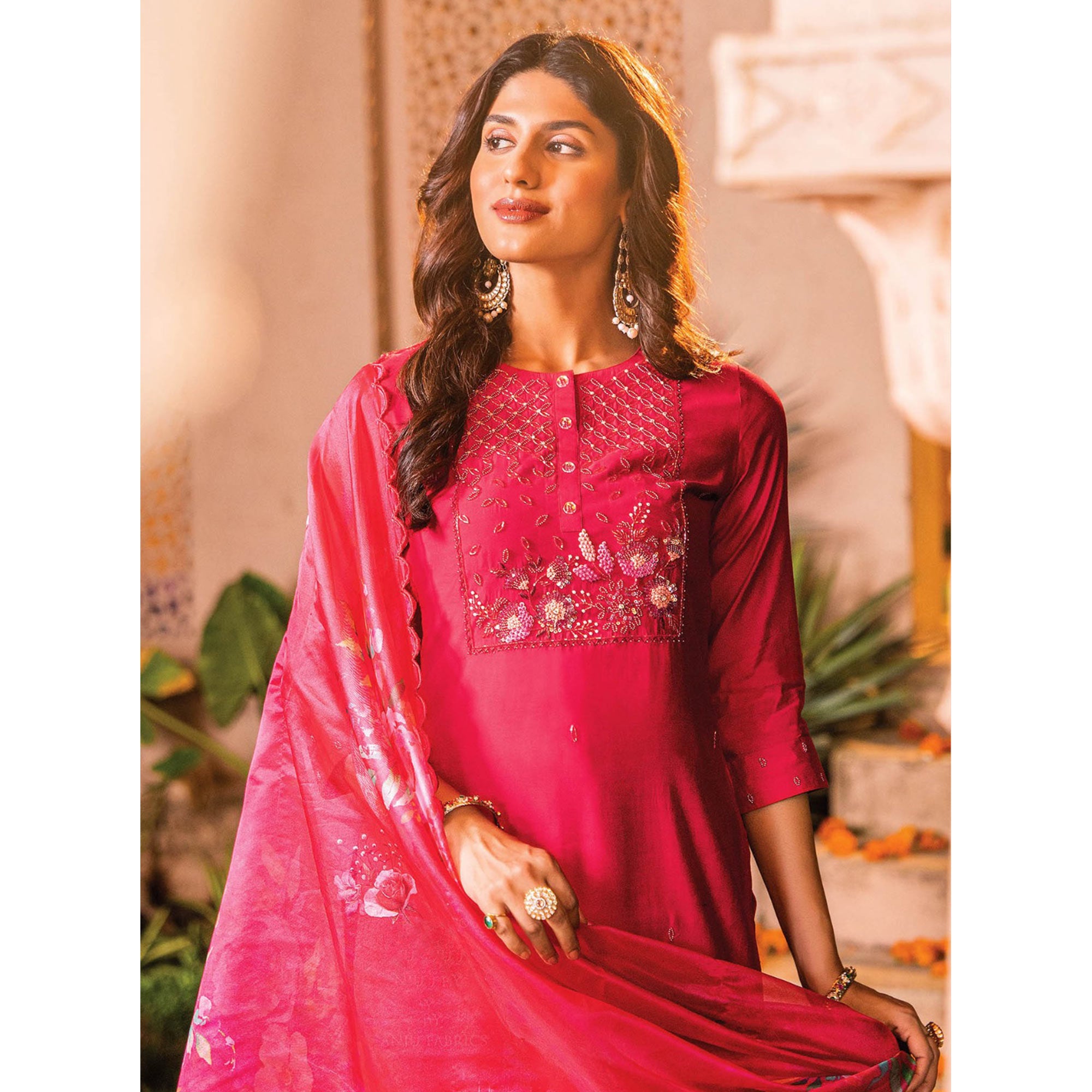 Pink Handwork Embroidered Viscose Salwar Suit