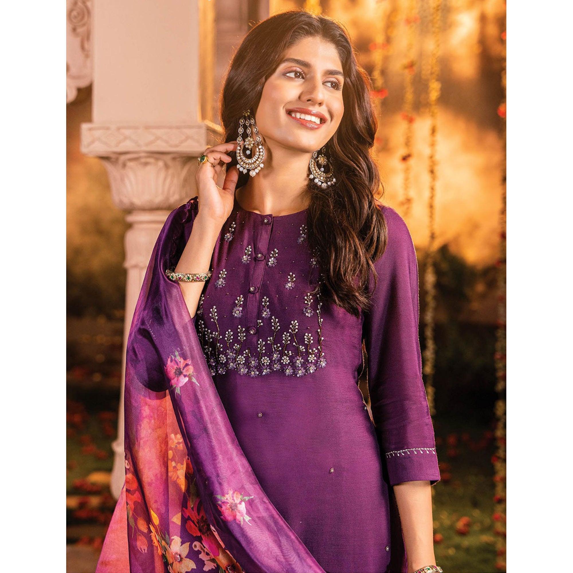 Purple Handwork Embroidered Viscose Salwar Suit