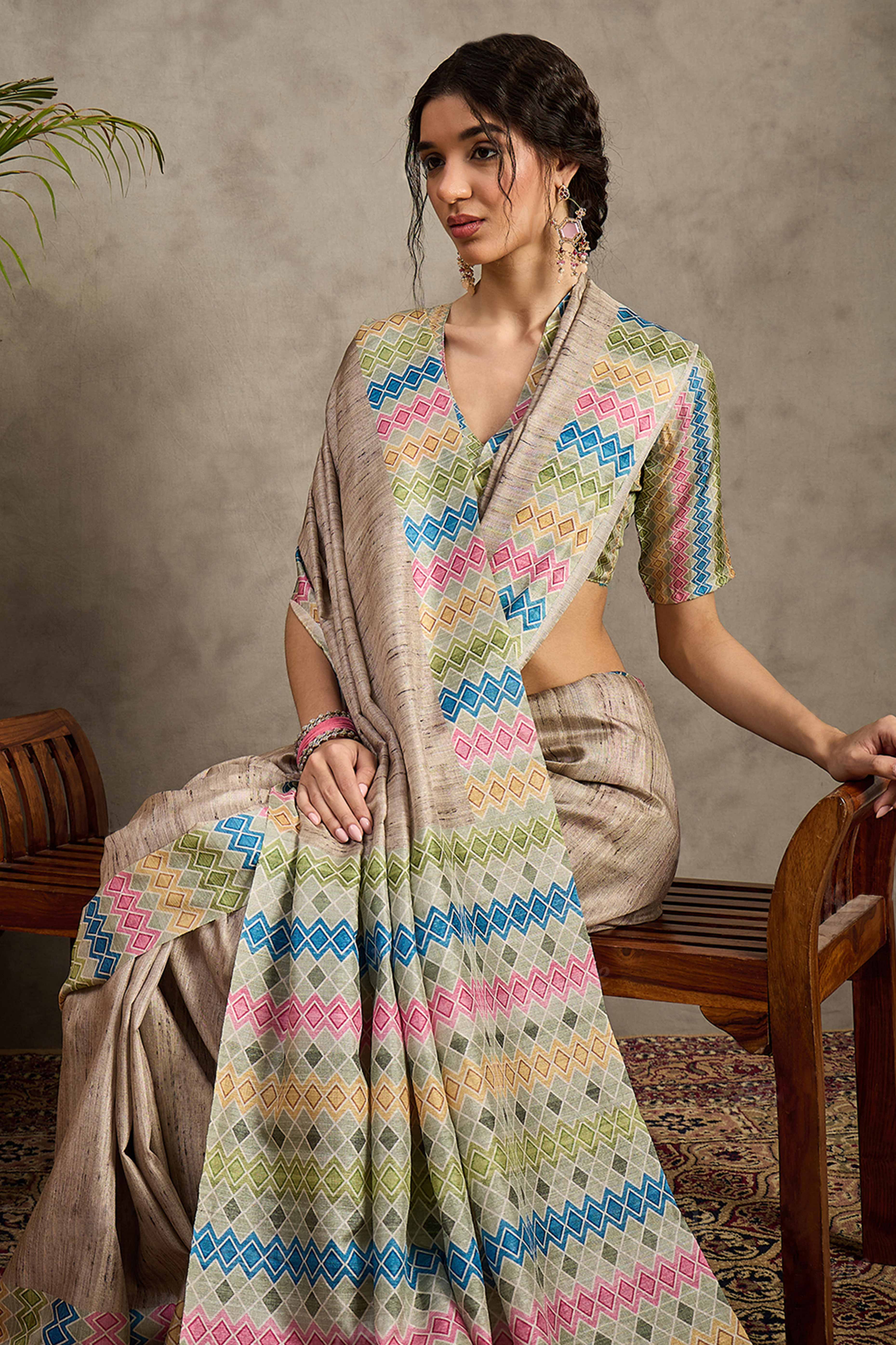 Subtle Grace Beige Woven Cotton Silk Saree with Ethnic Touch