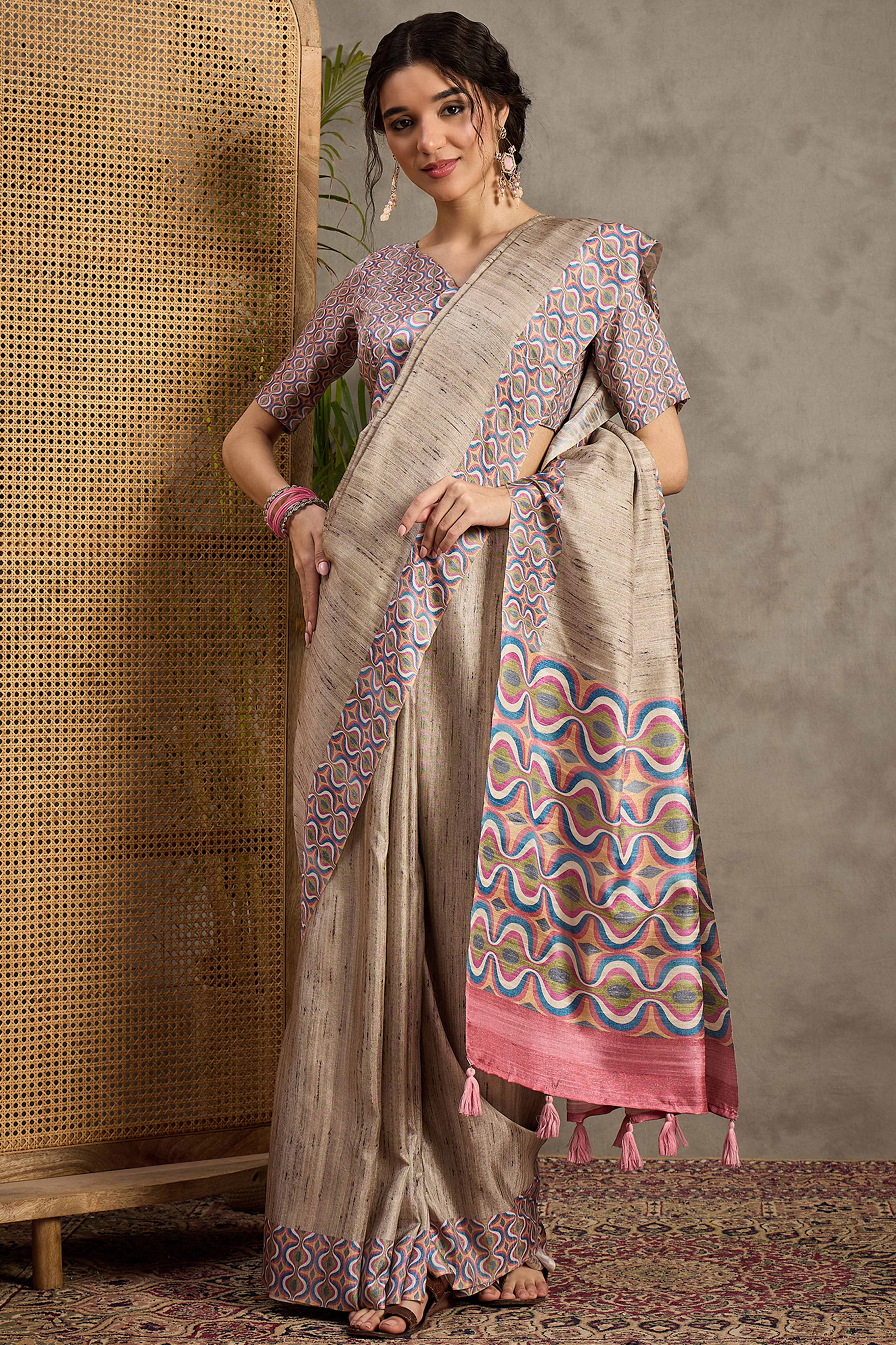 Beige Ethnic Cotton Silk Saree with Intricate Handwoven Details